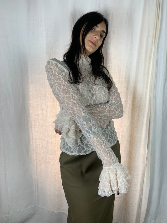 Camicetta in pizzo avorio collo alto