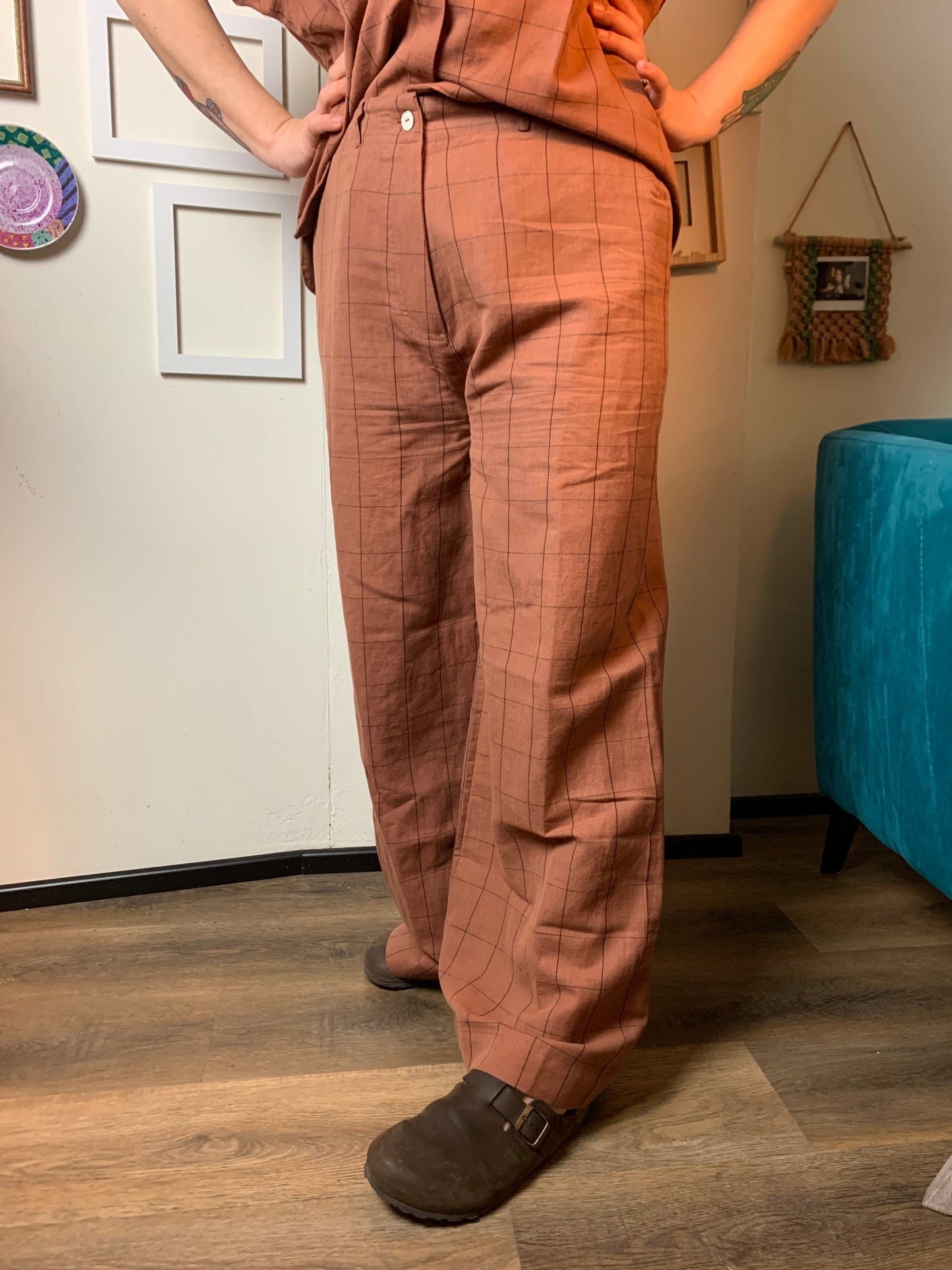 Panta scacco grande tabacco