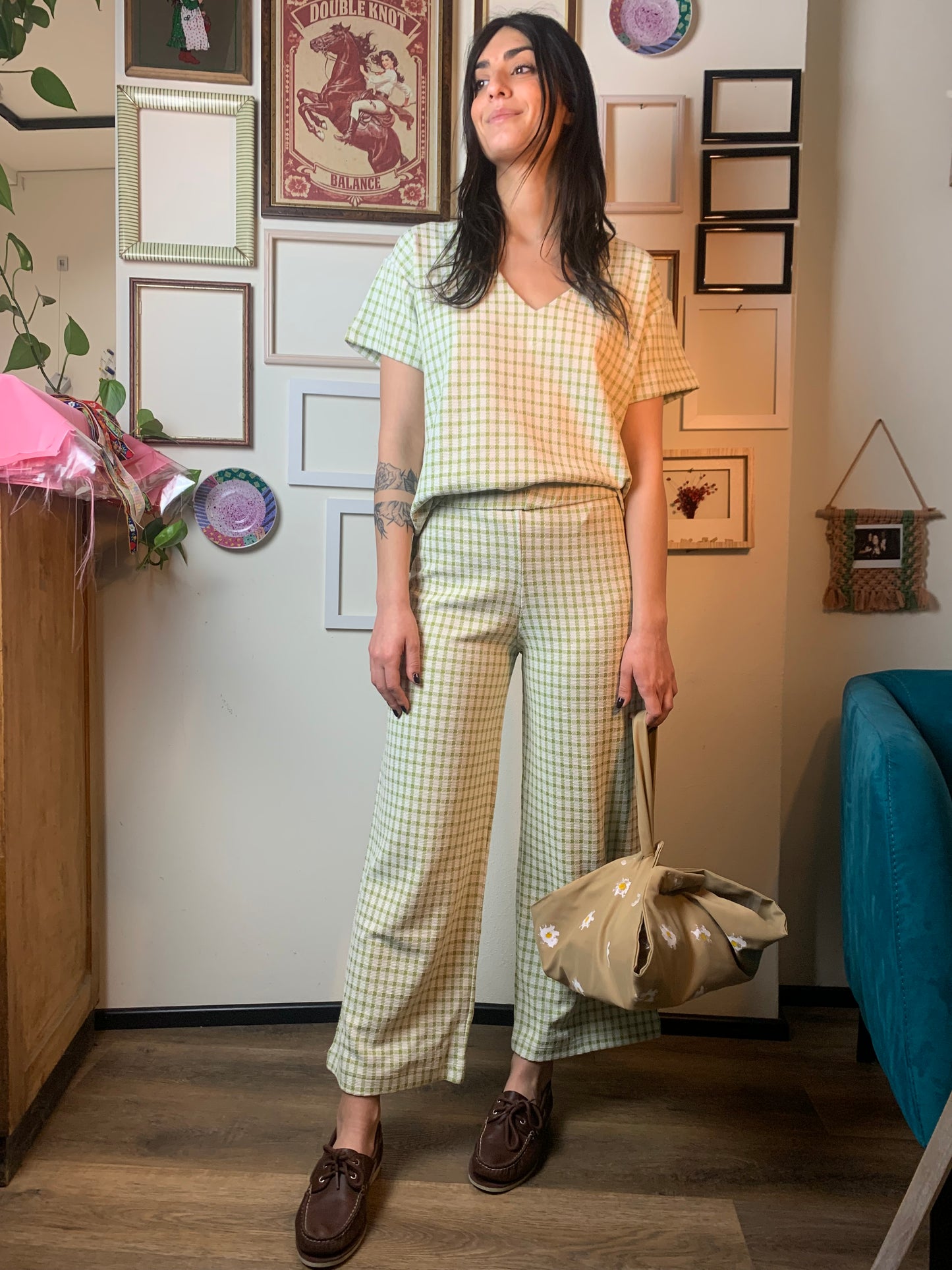 Pantalone vichy verde