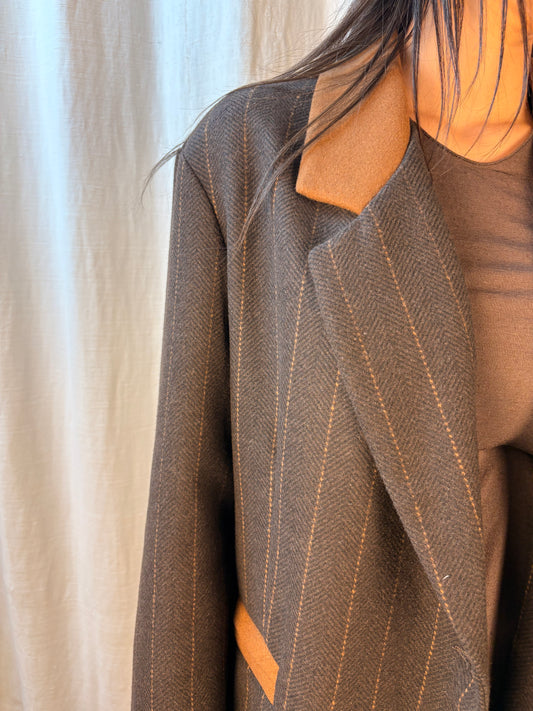 giacca gessata marrone