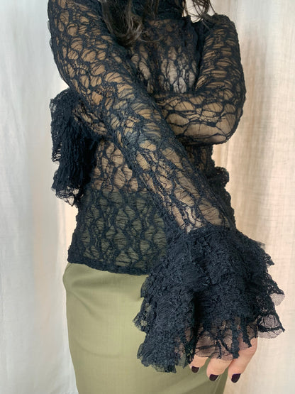 Camicetta nera in pizzo collo alto