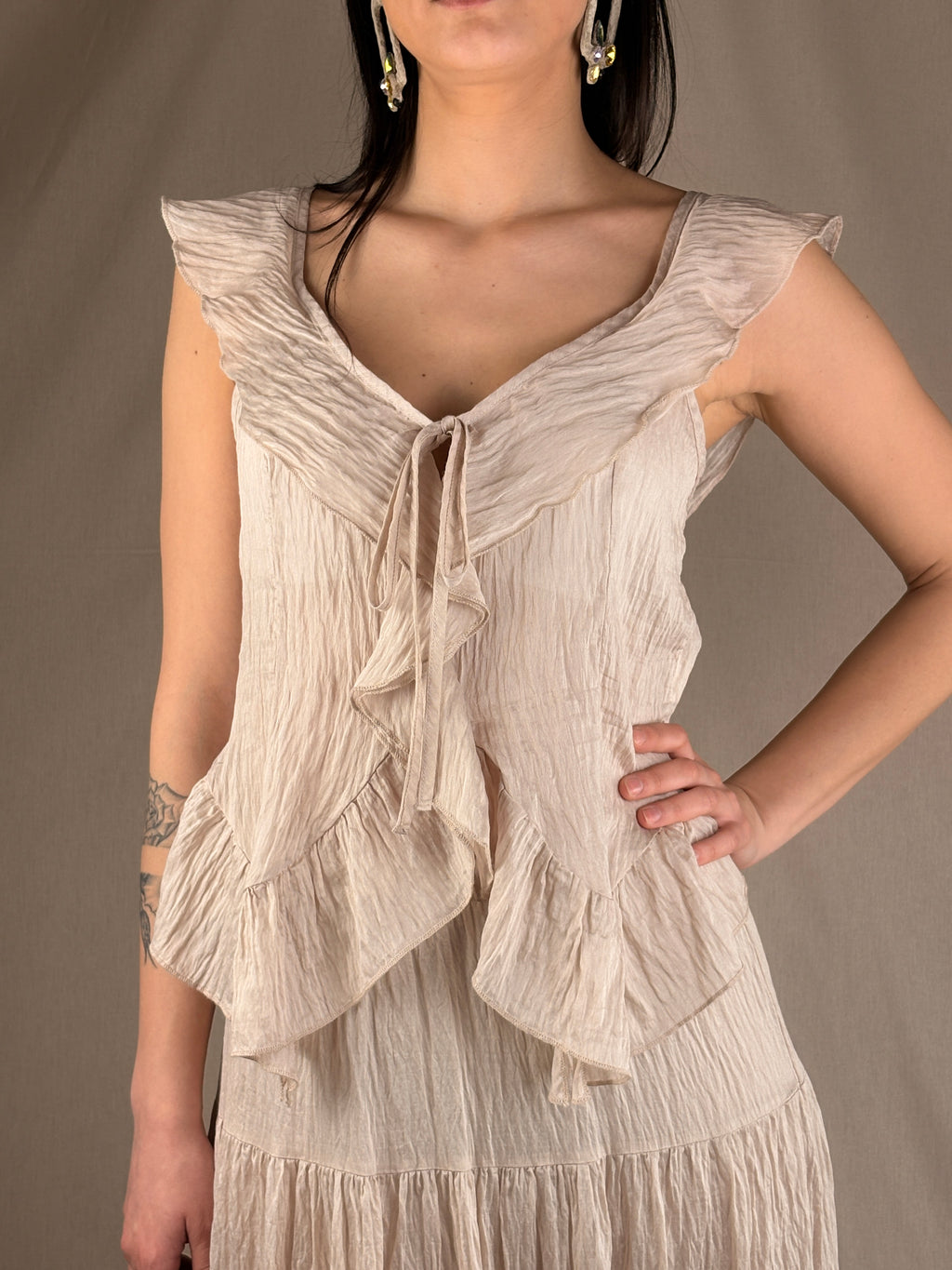 Top rouches rosa antico
