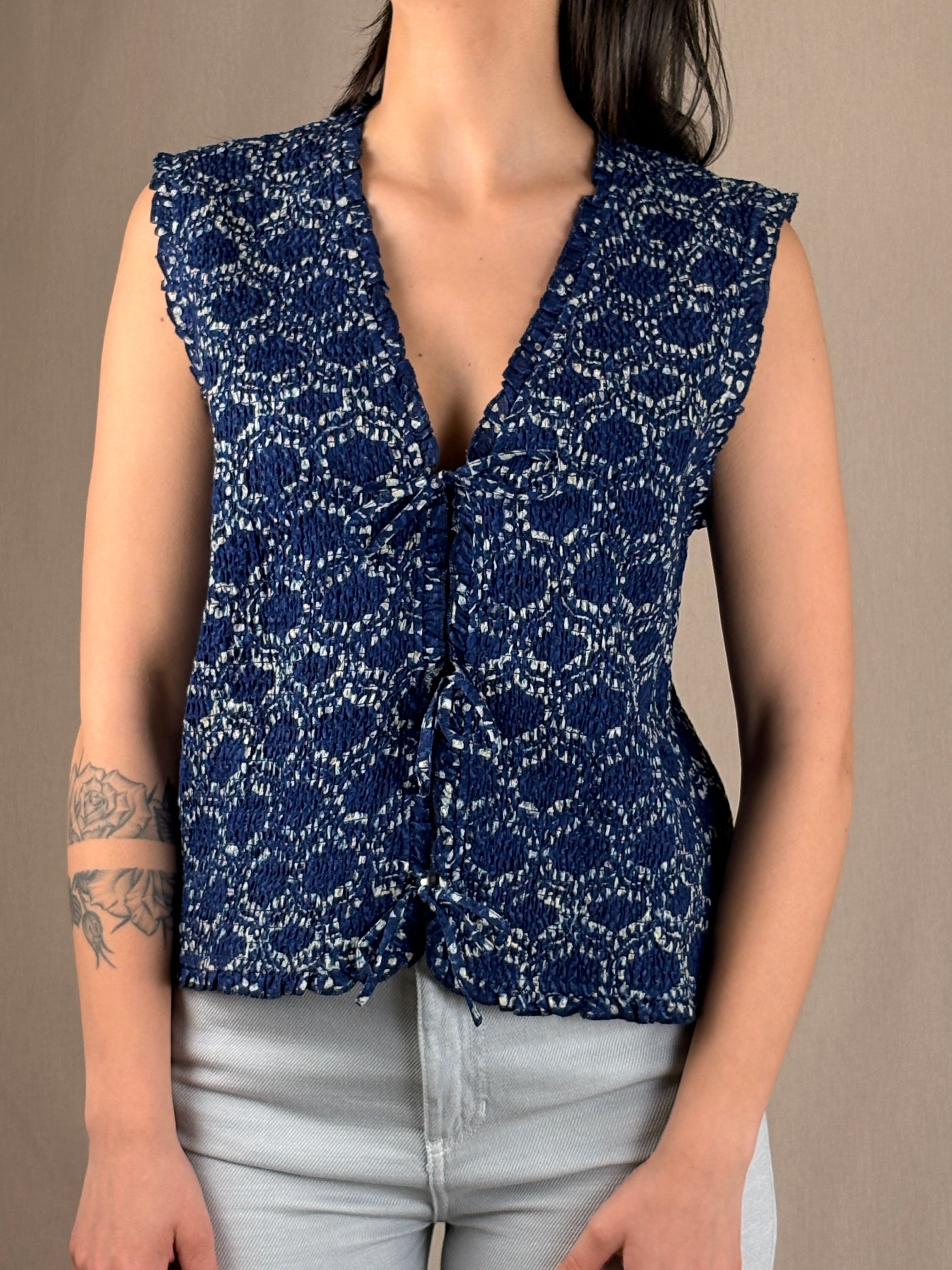 Gilet top fantasia indi fiocchi blu