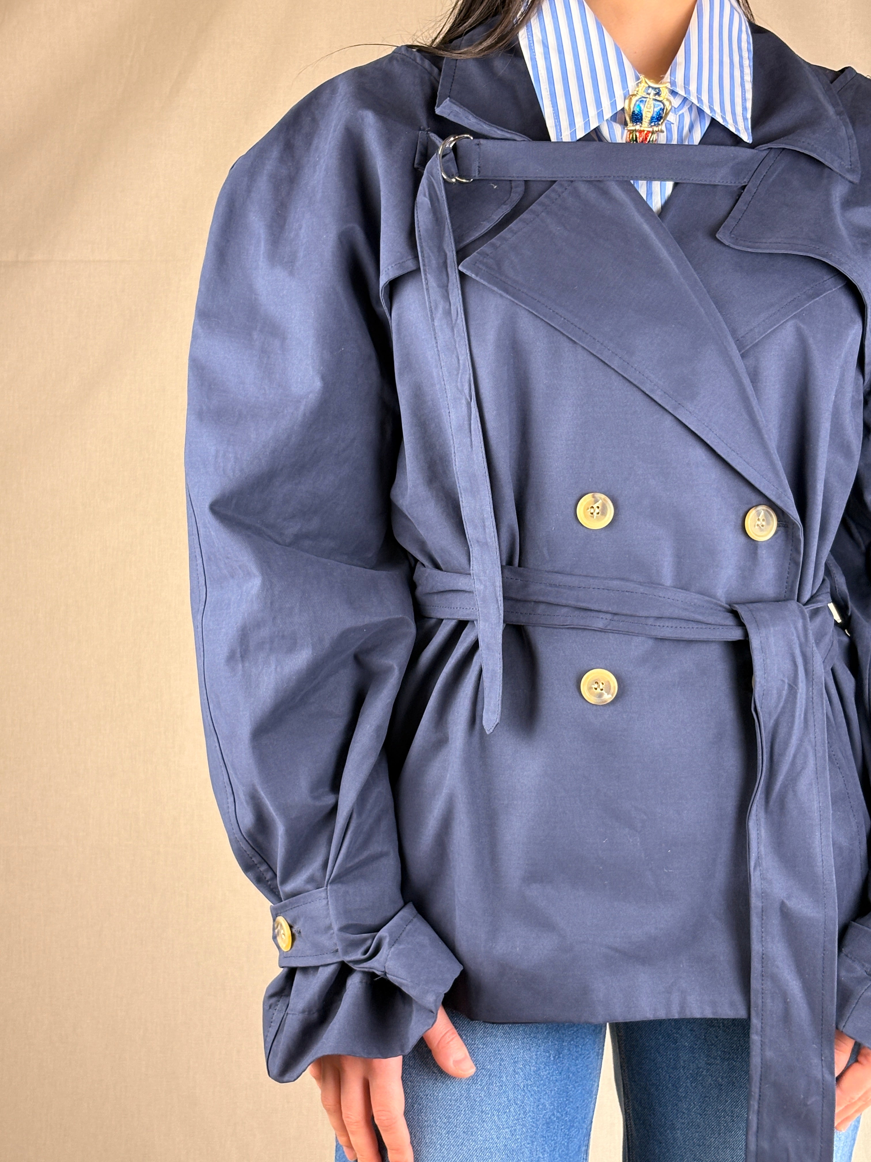 Trench court structuré amovible Bleu
