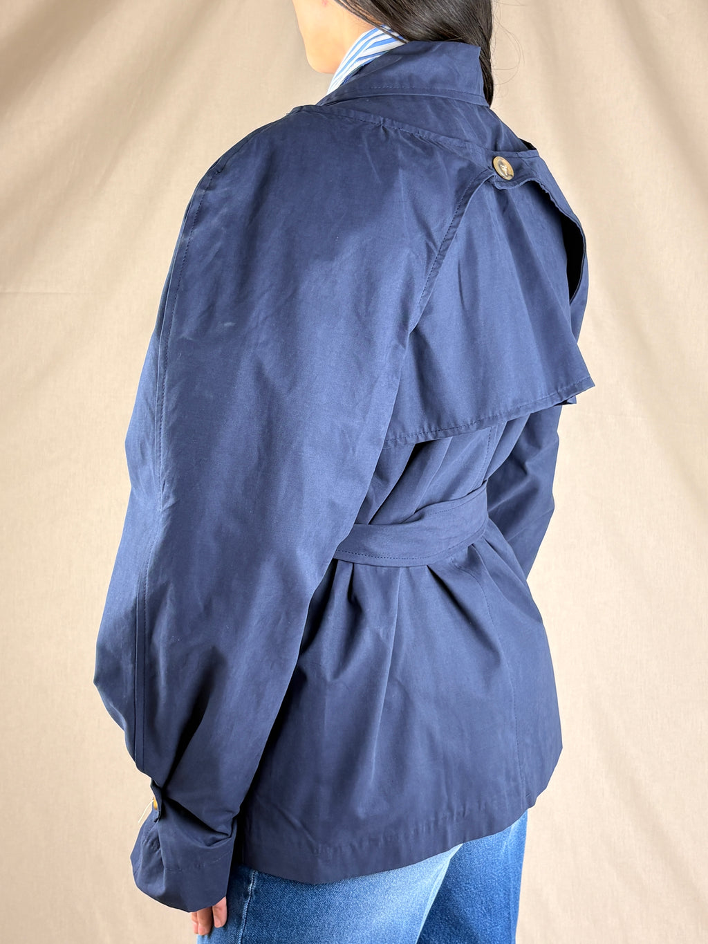 Trench court structuré amovible Bleu