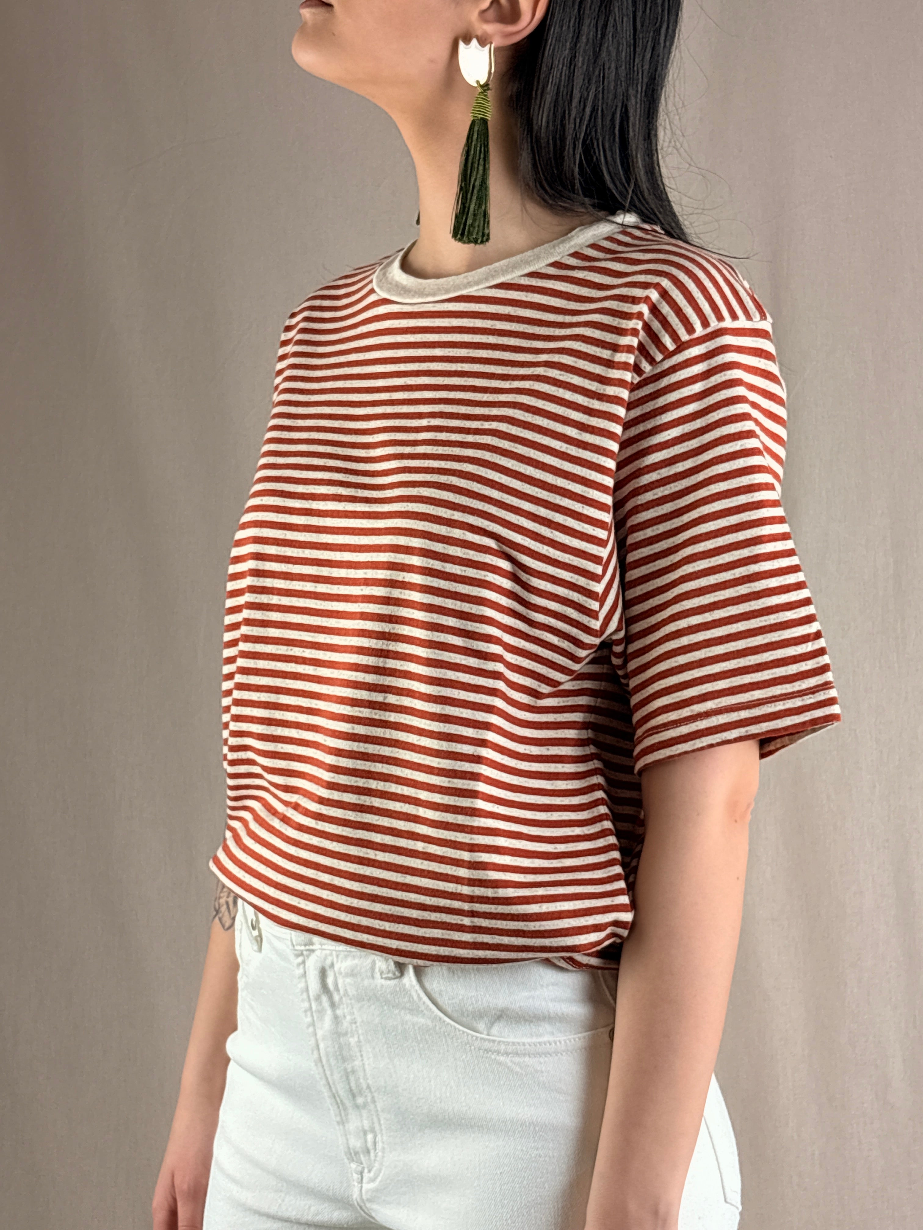 T-shirt righe BLU E CORALLO