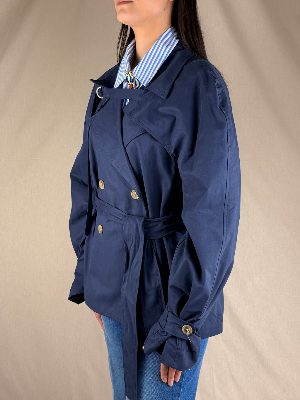 Trench court structuré amovible Bleu