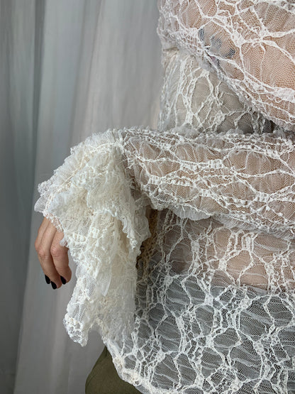 Camicetta in pizzo avorio collo alto