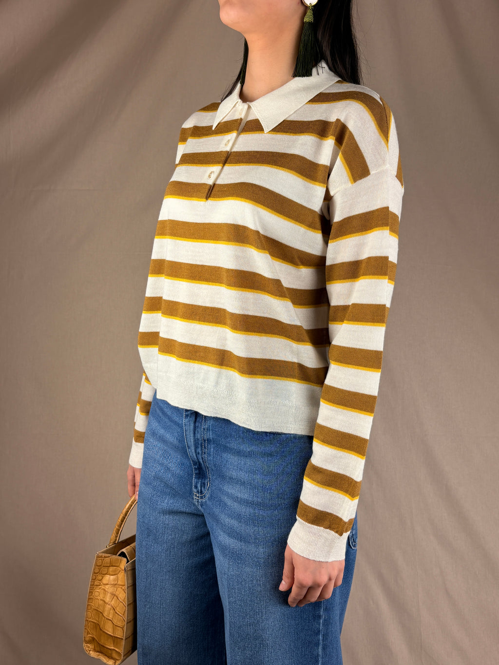 Polo rayée caramel