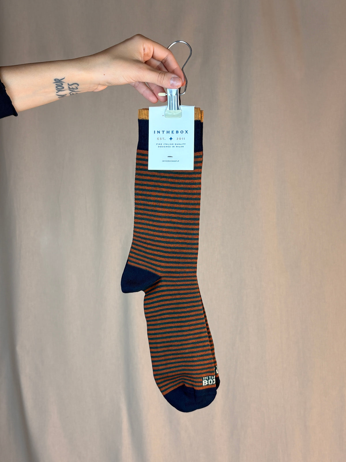 Calzini mini righe terracotta e blu