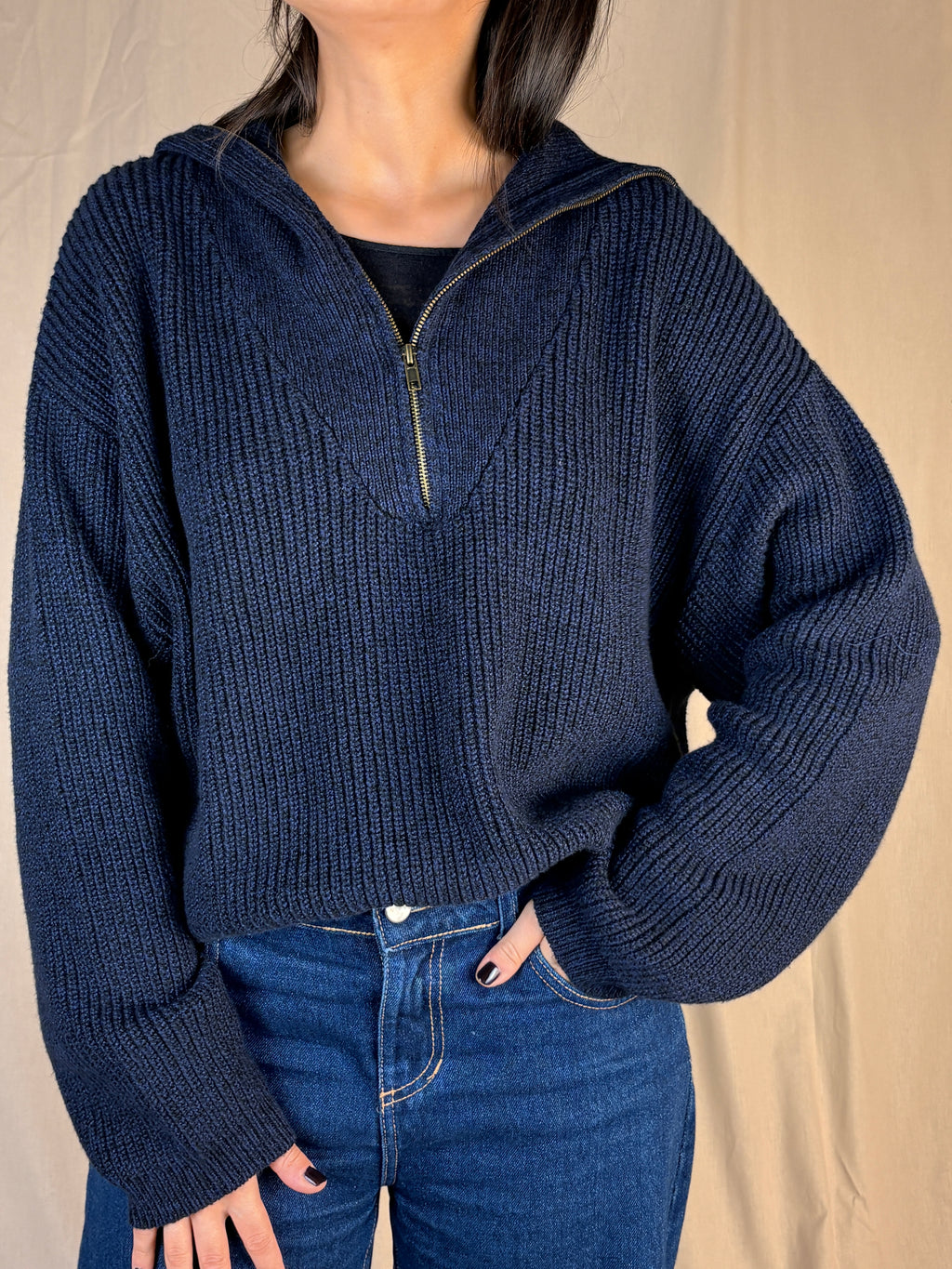 Maglia zip blu navy