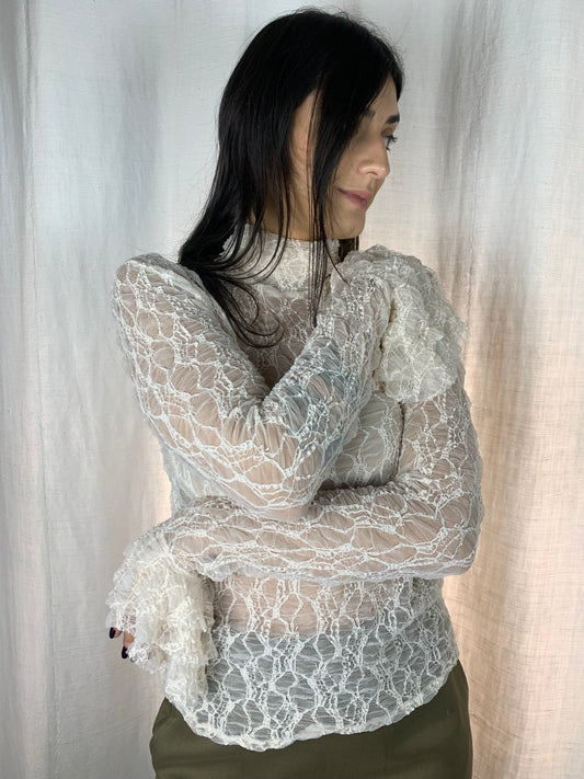 Camicetta in pizzo avorio collo alto