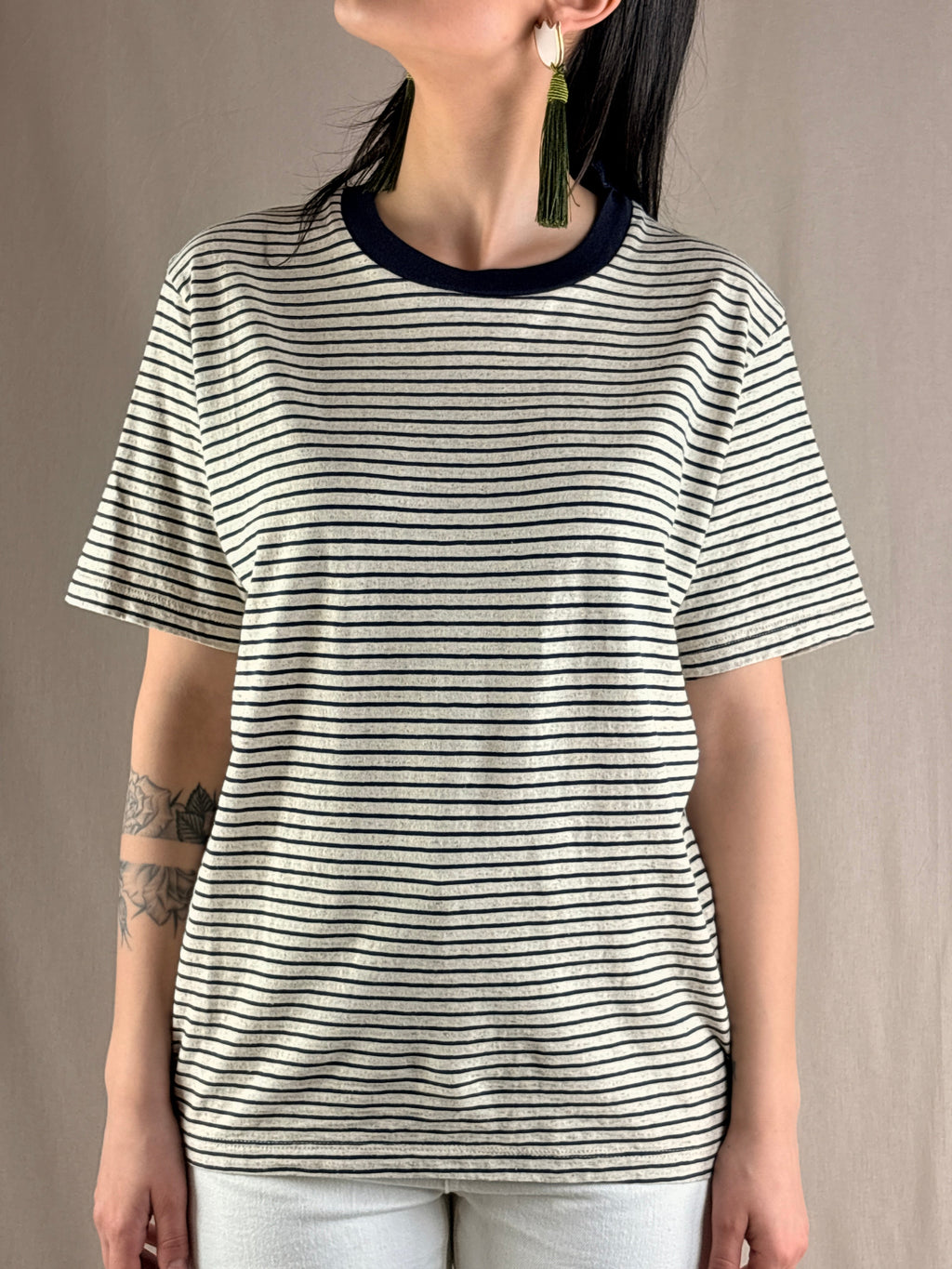 T-shirt righe BLU E CORALLO