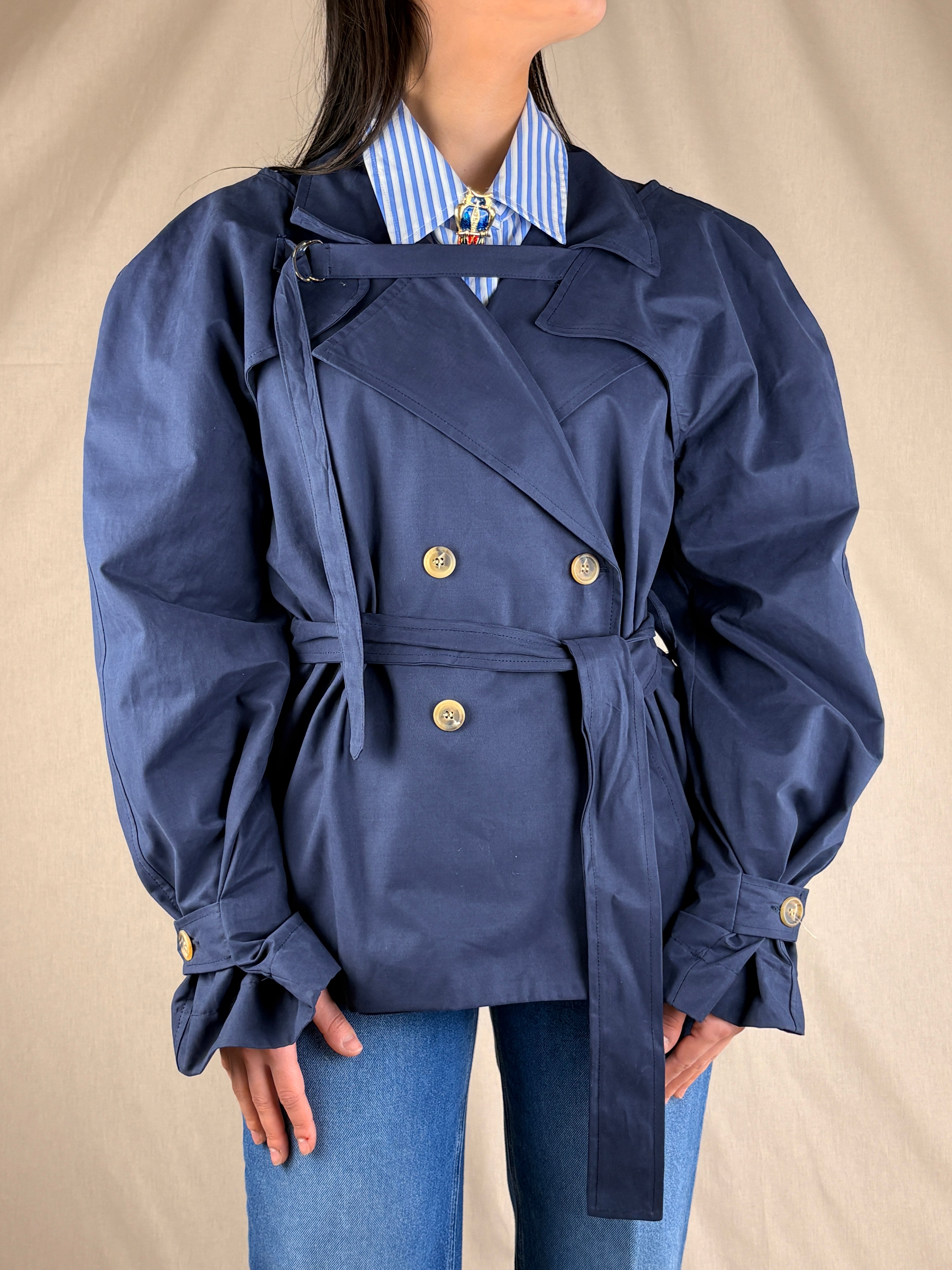Trench court structuré amovible Bleu