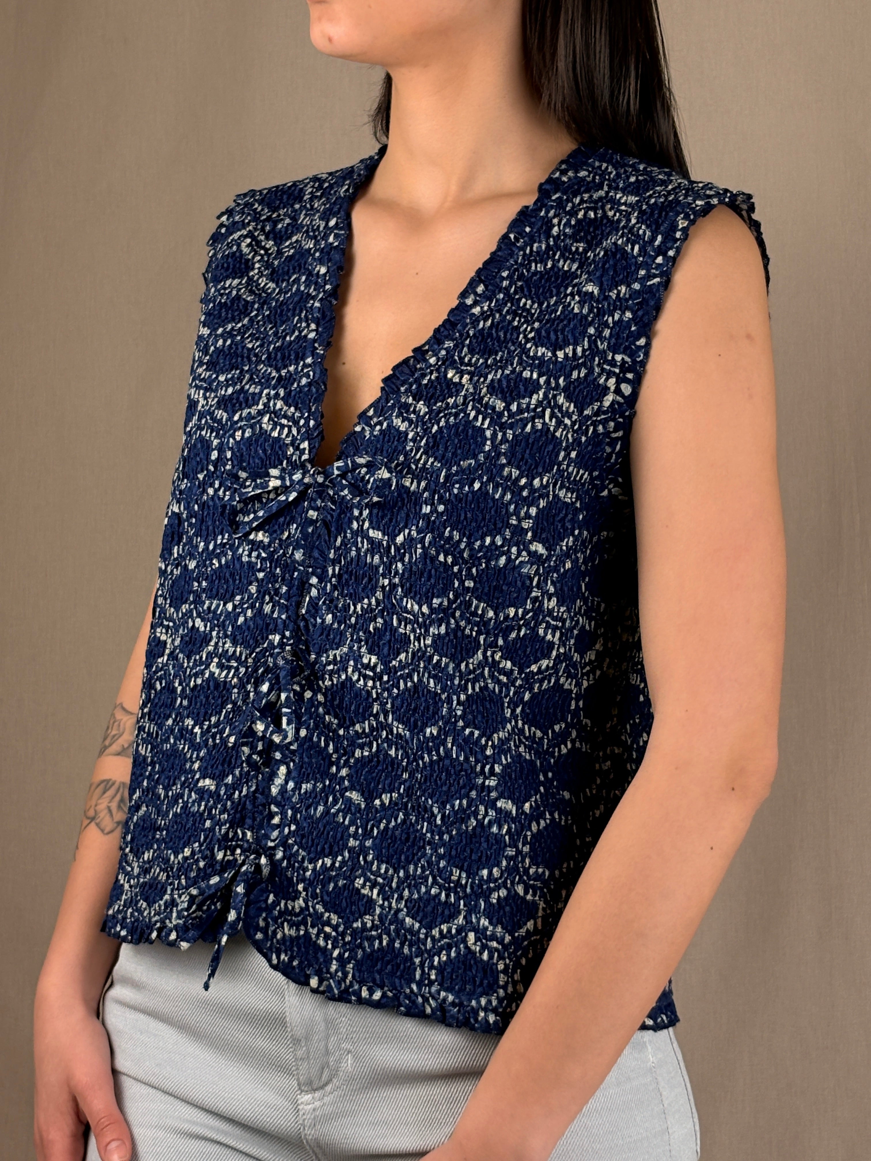 Gilet top fantasia indi fiocchi blu