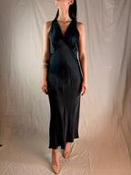 Robe satinée en viscose noire