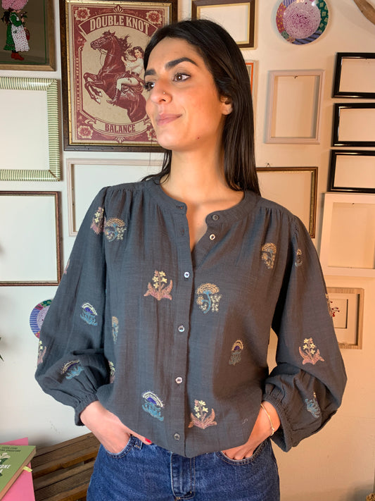 Camicia carbone con ricami