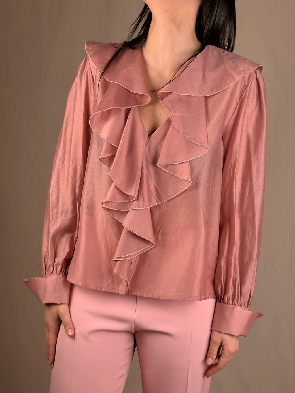 Camicia con rouches blush