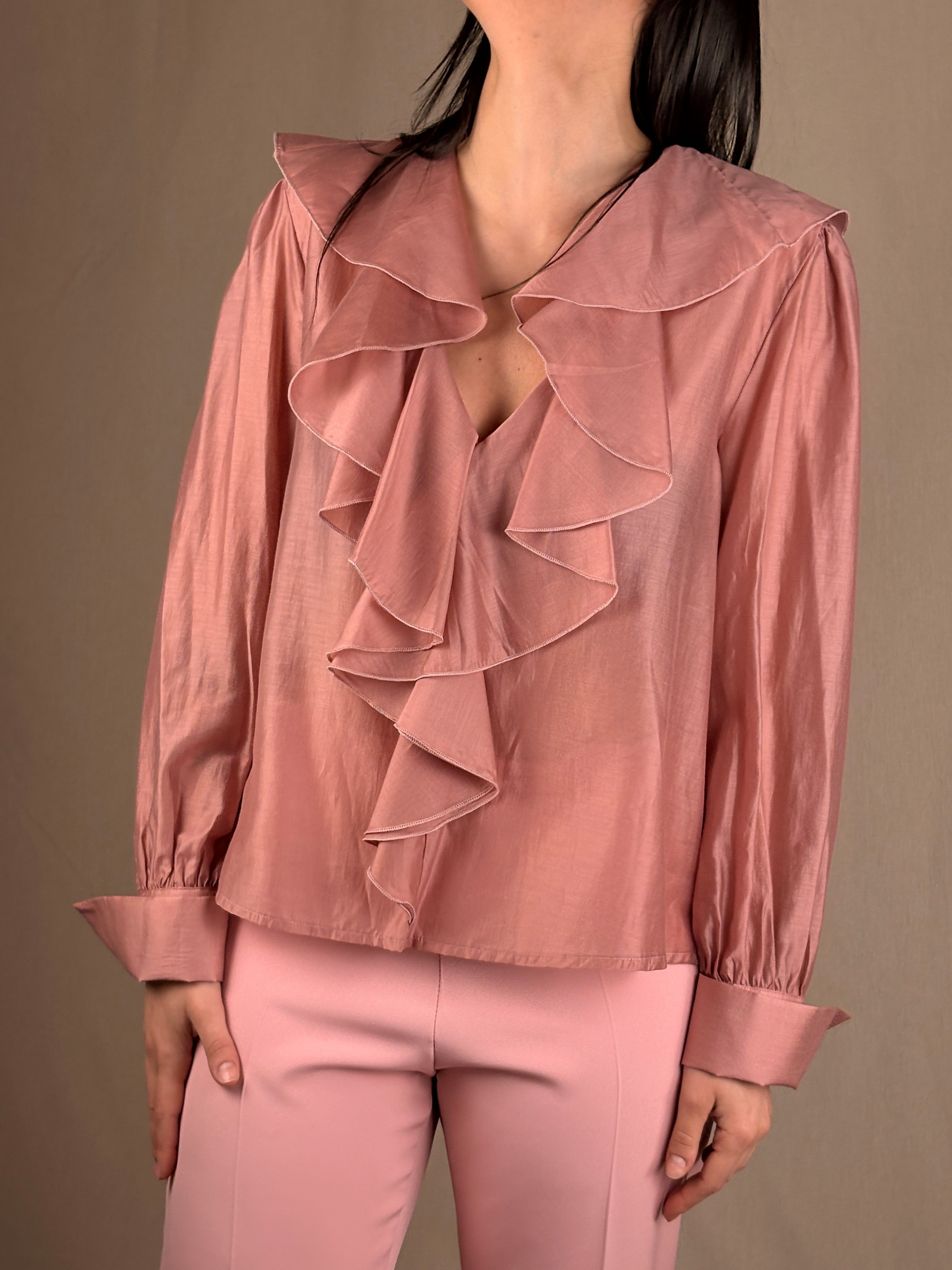 Camicia con rouches blush