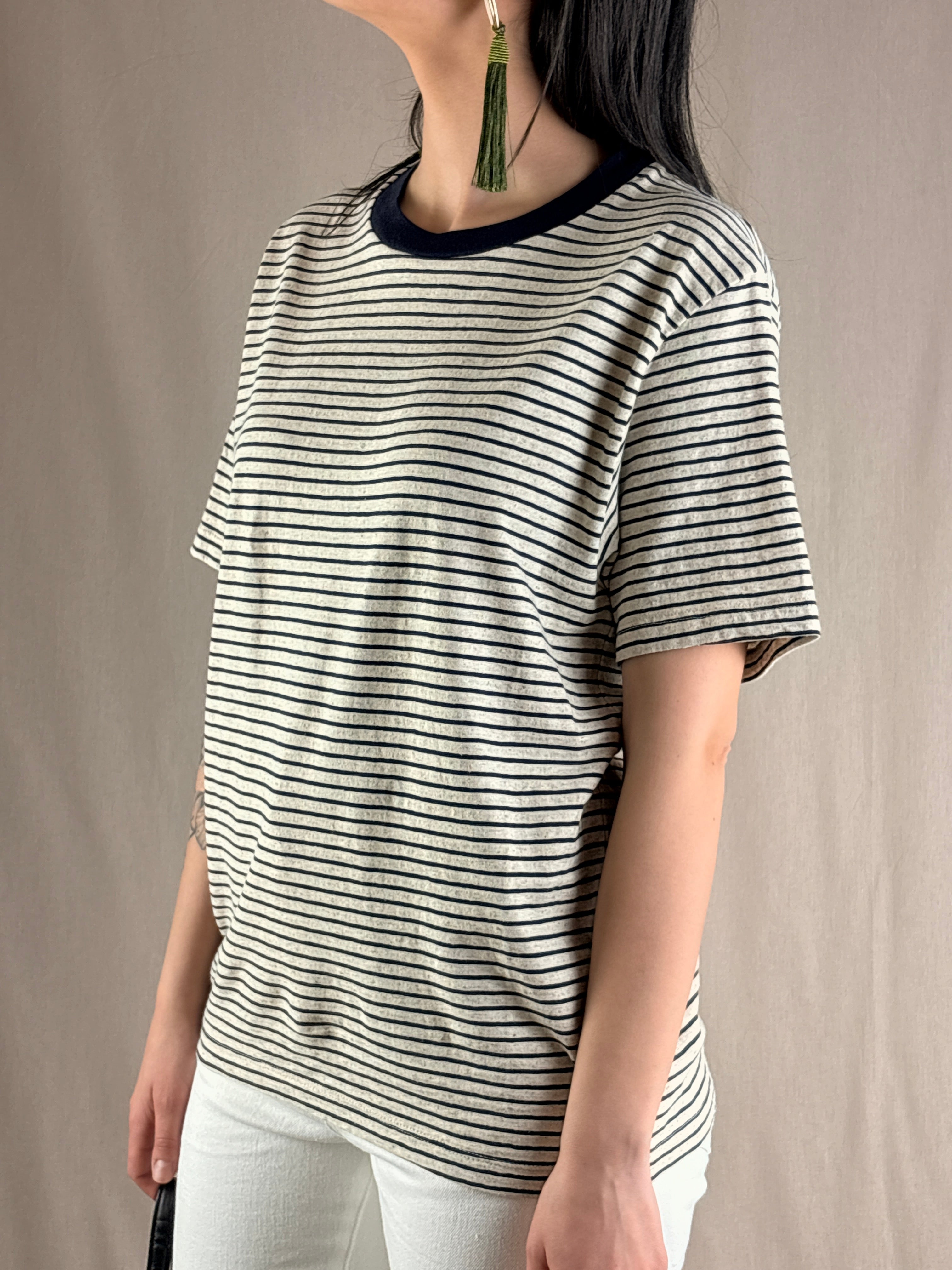 T-shirt righe BLU E CORALLO
