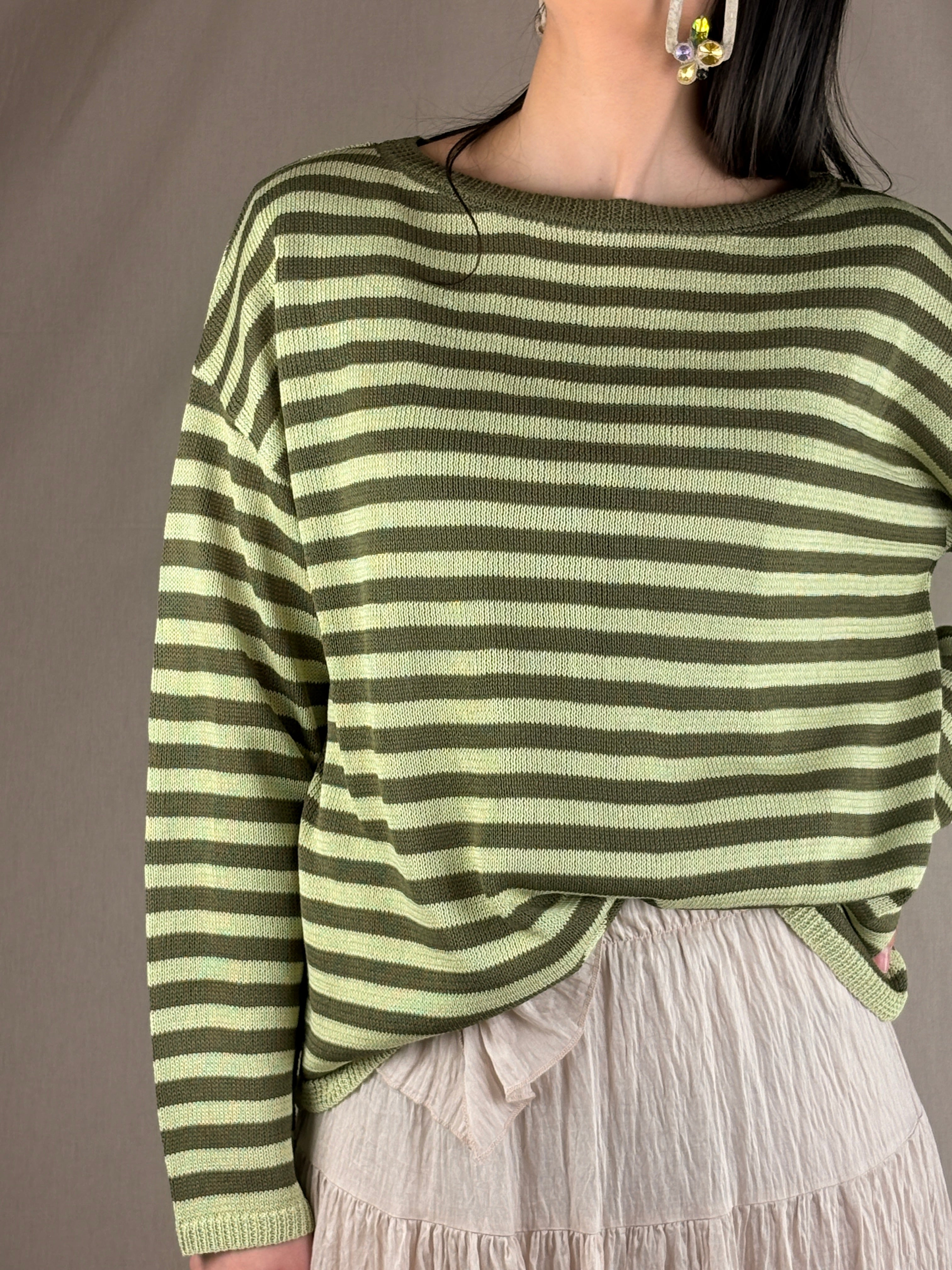Pull col rond rayé citron vert