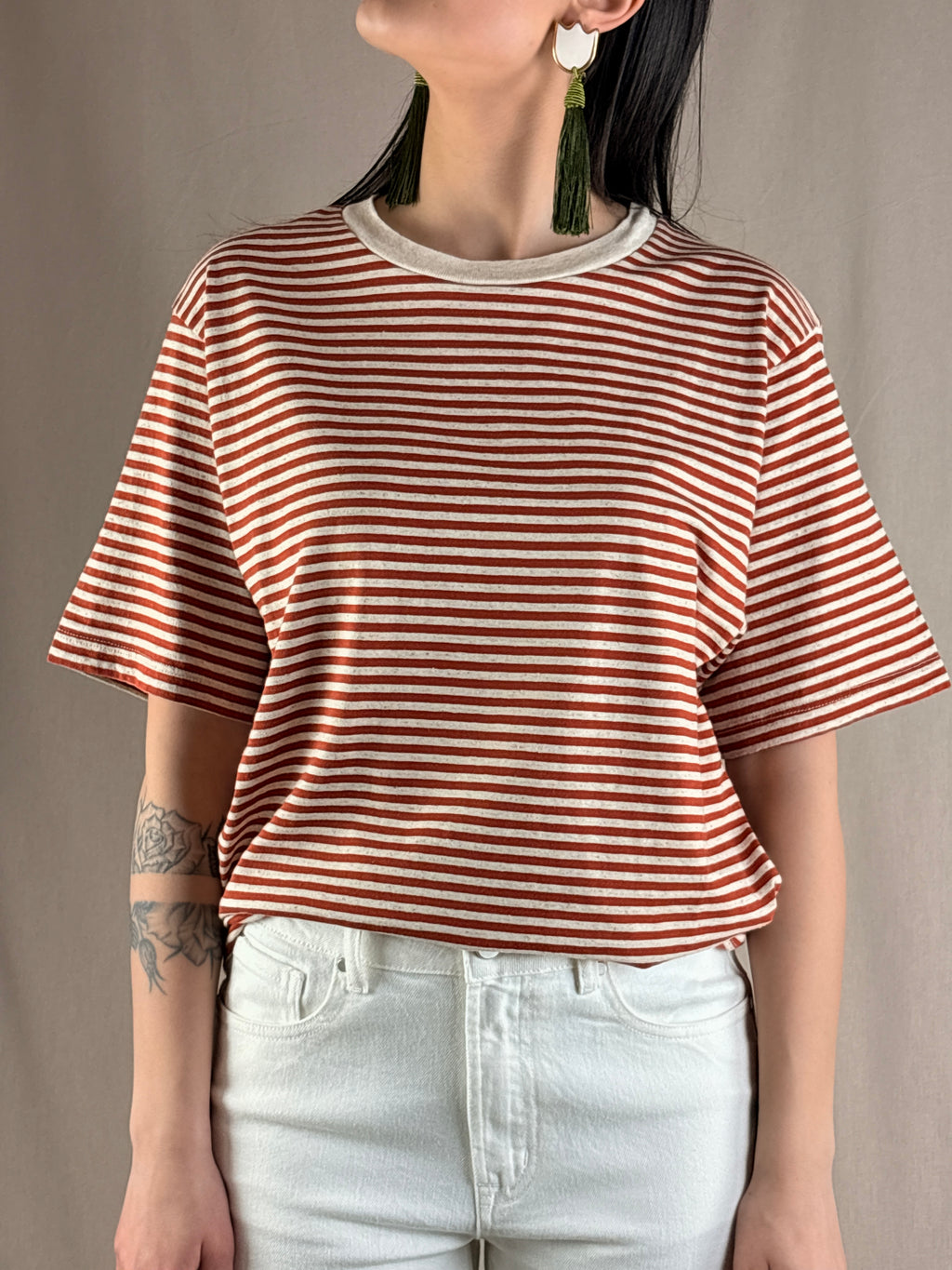 T-shirt righe BLU E CORALLO