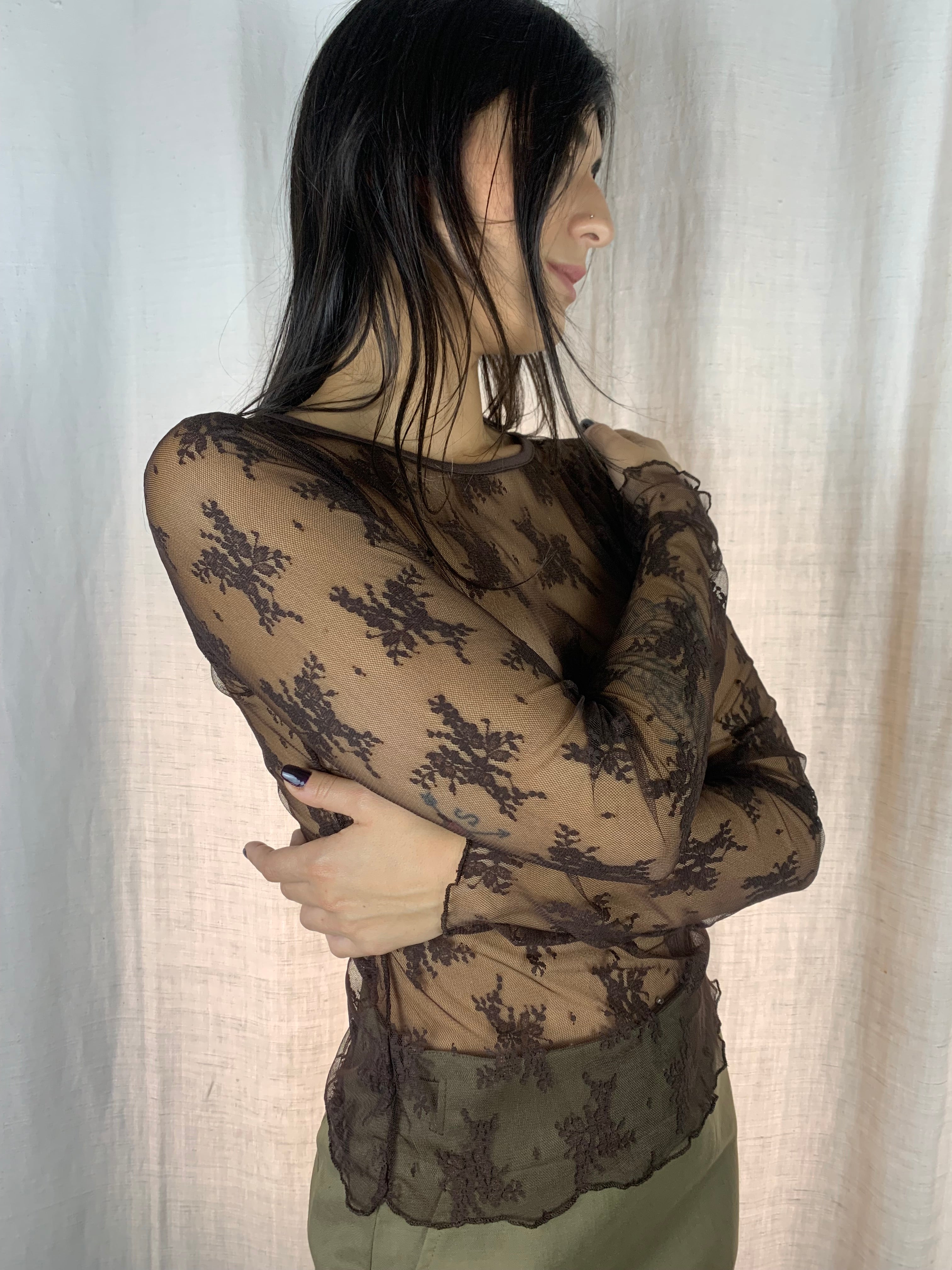 camicetta second skin pizzo cioccolato