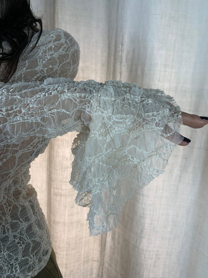 Camicetta in pizzo avorio collo alto