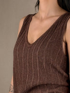 Top traforato in maglia cioccolato