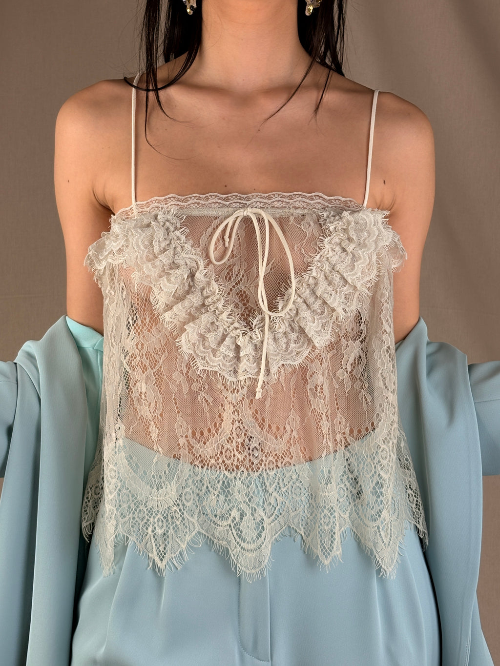 Top pizzo chantilly champagne