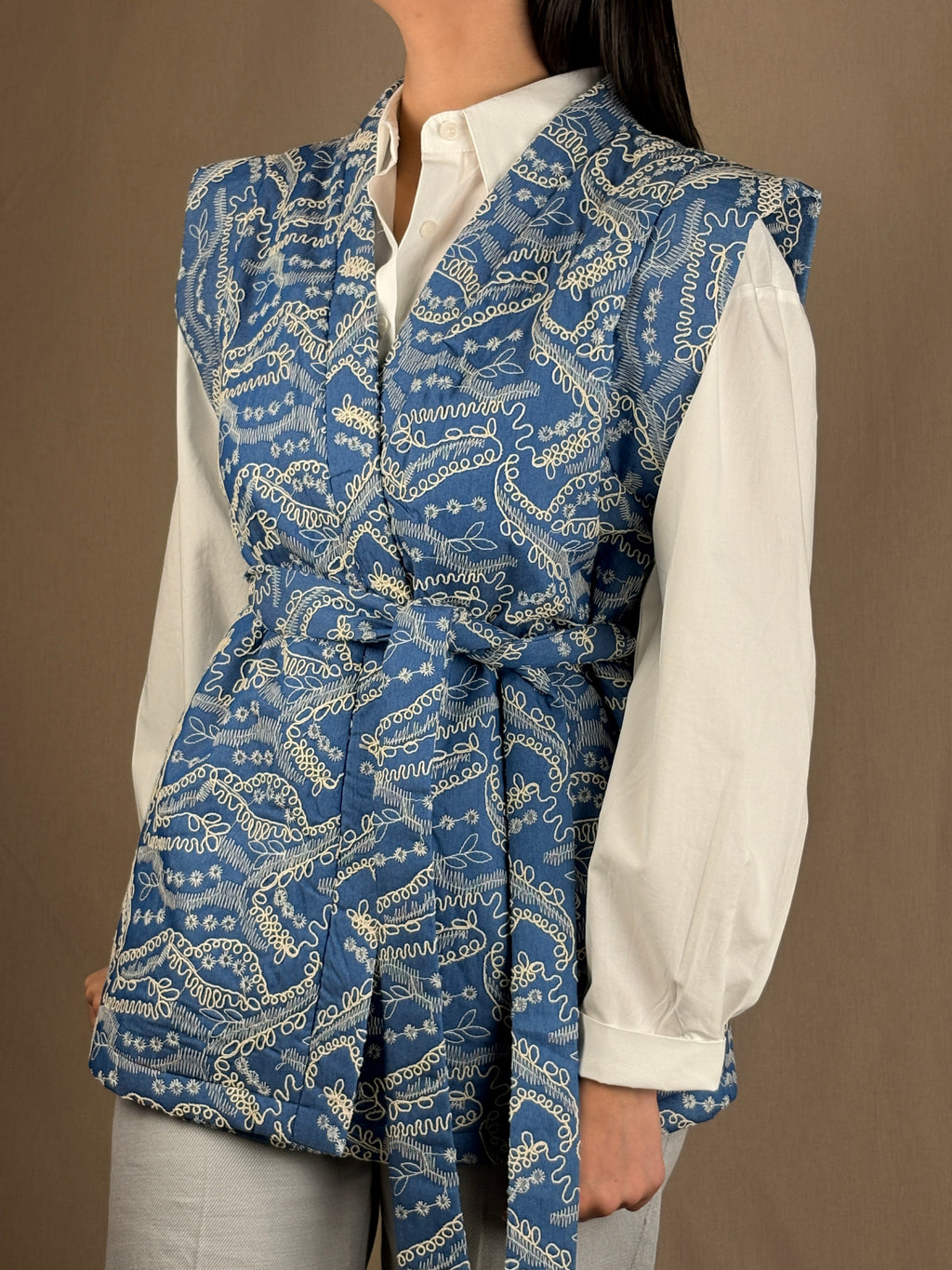 Gilet in Denim con Ricami