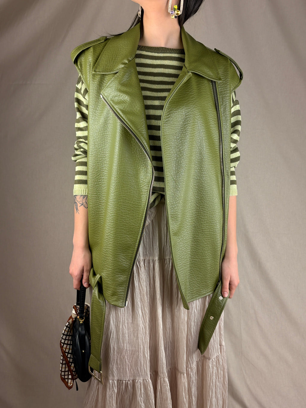 Pull col rond rayé citron vert