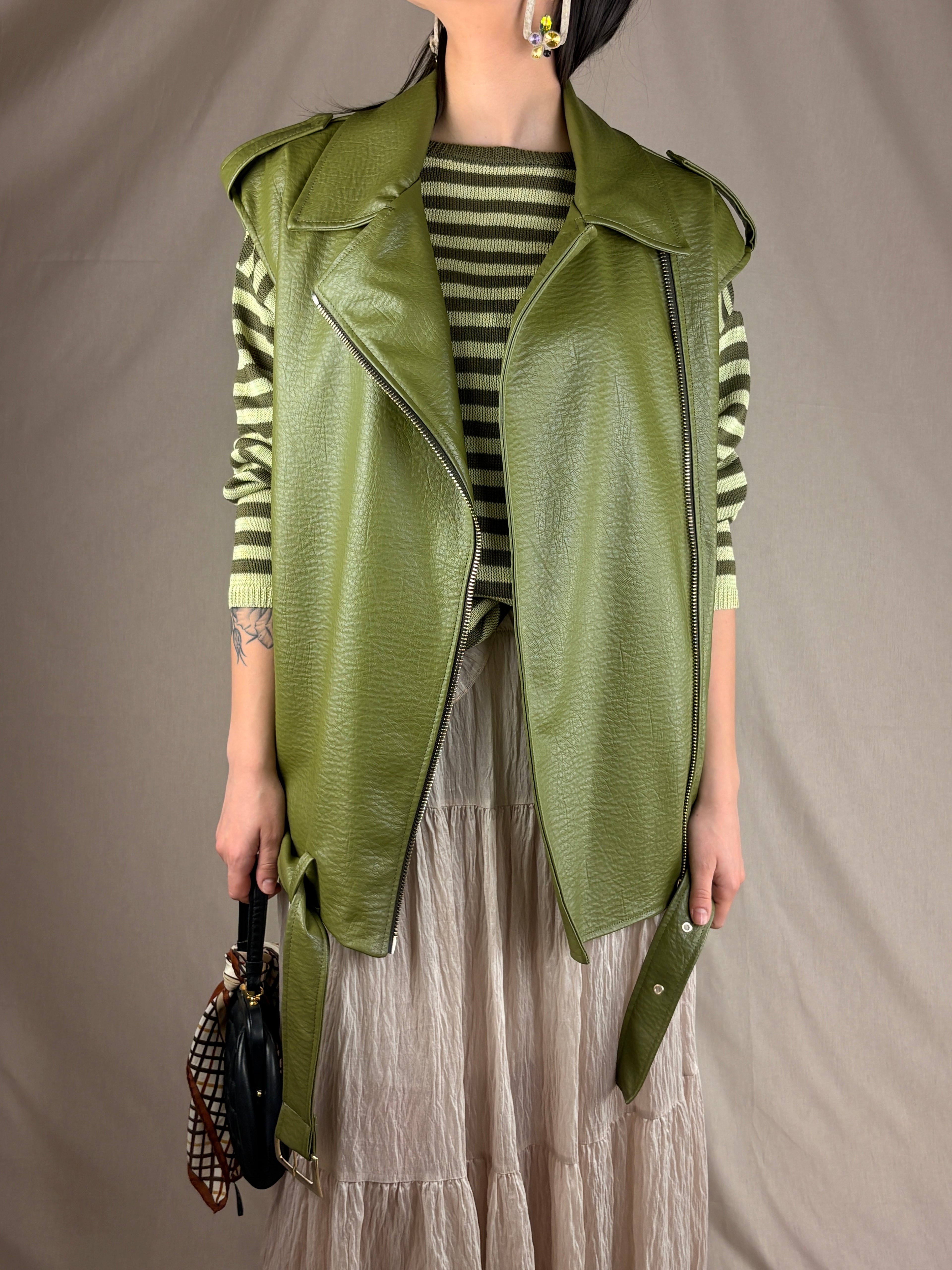 Pull col rond rayé citron vert