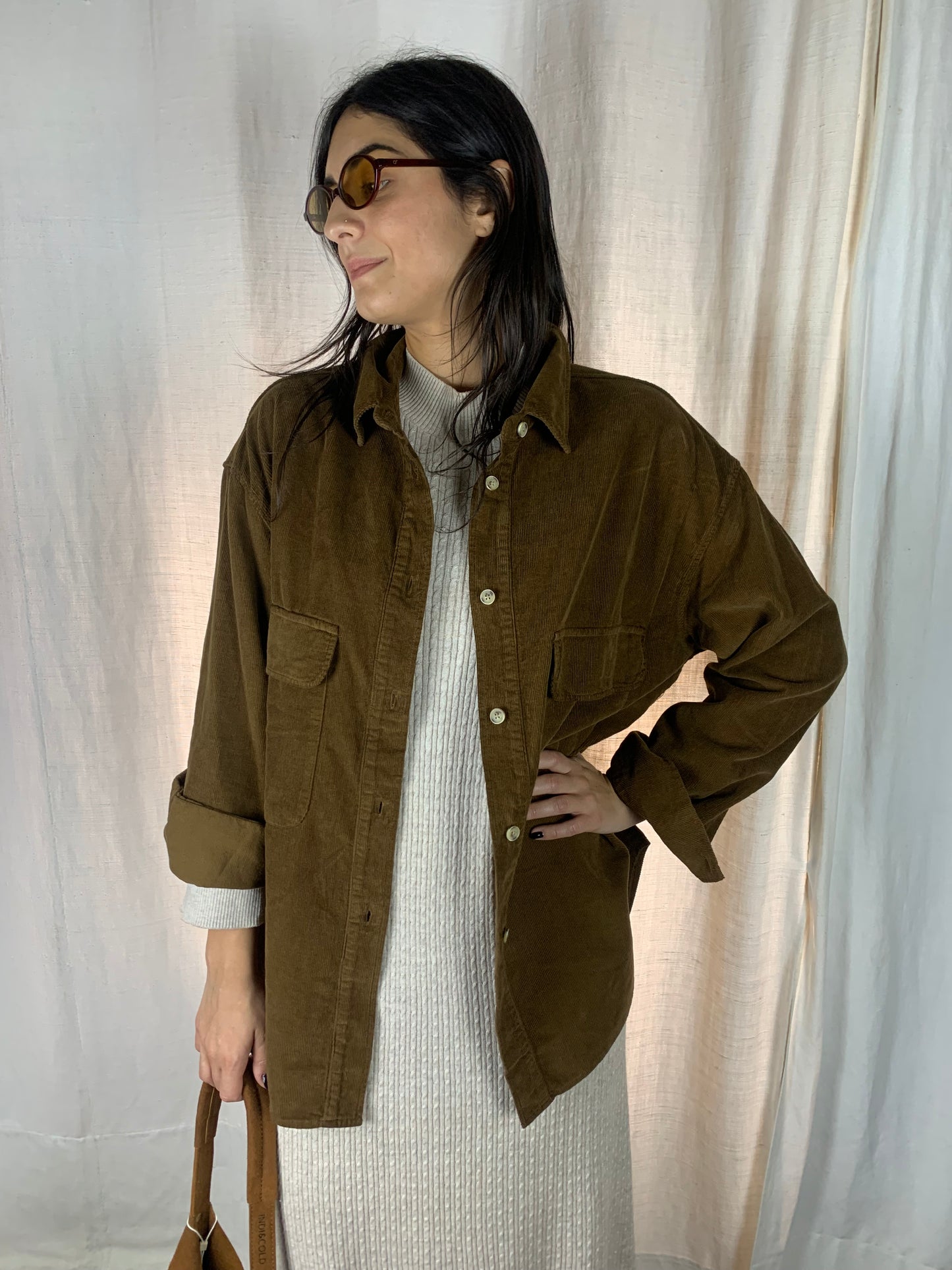 Camicia in velluto a costine caffè