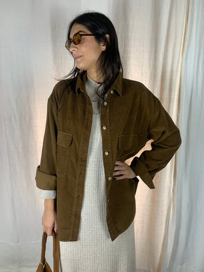 Camicia in velluto a costine caffè