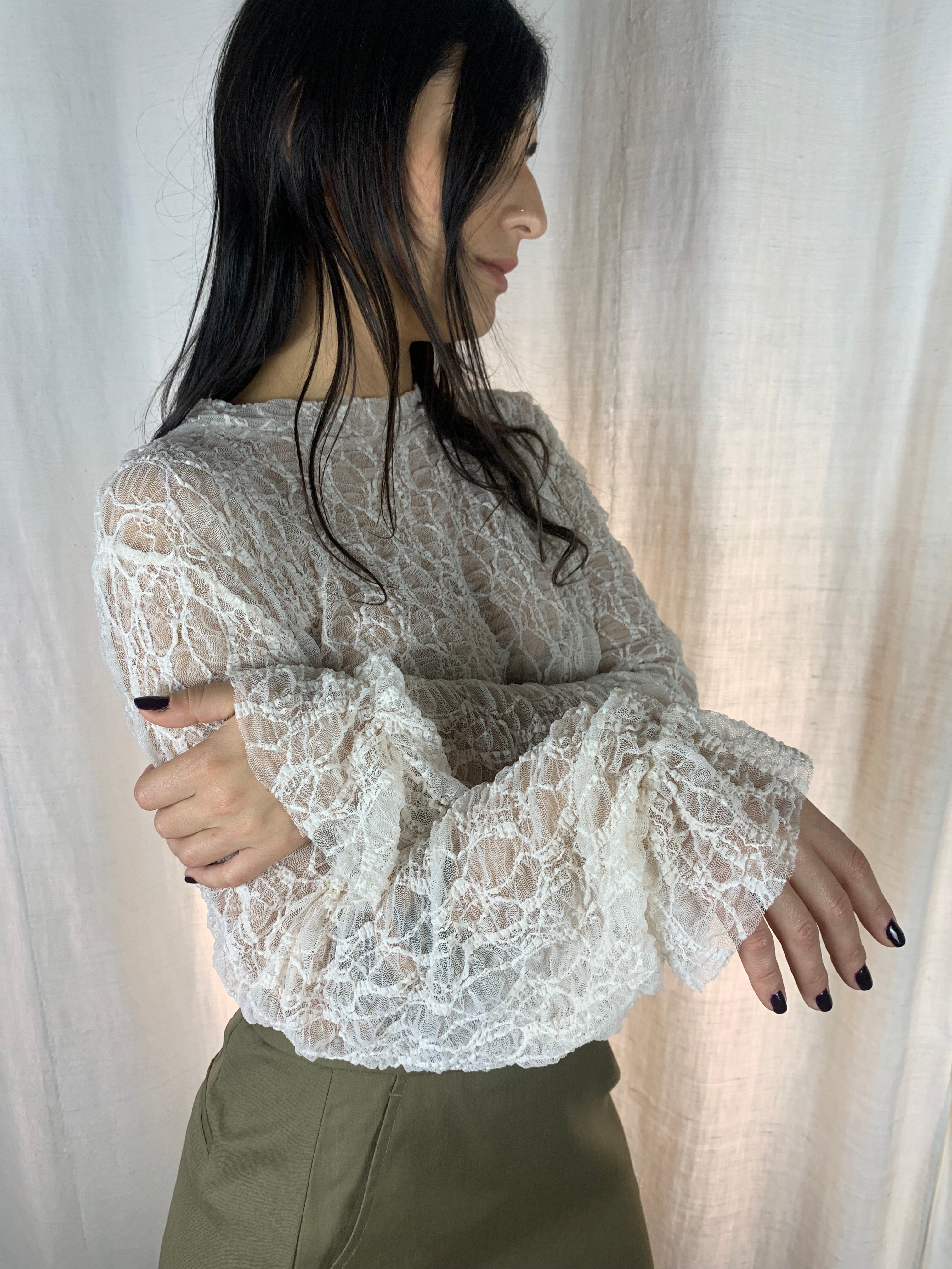camicetta collo basso pizzo avorio