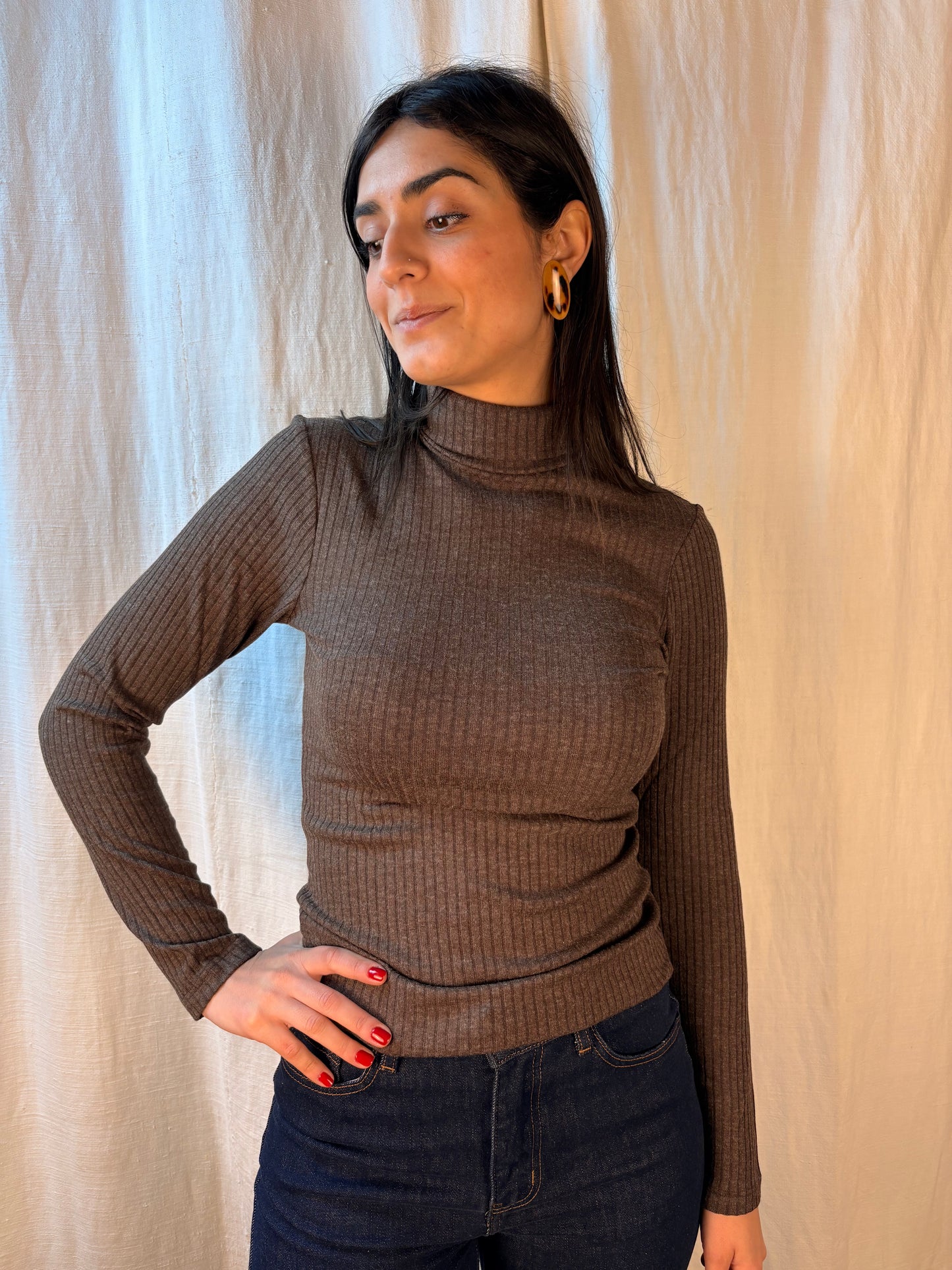 collo alto costine marrone