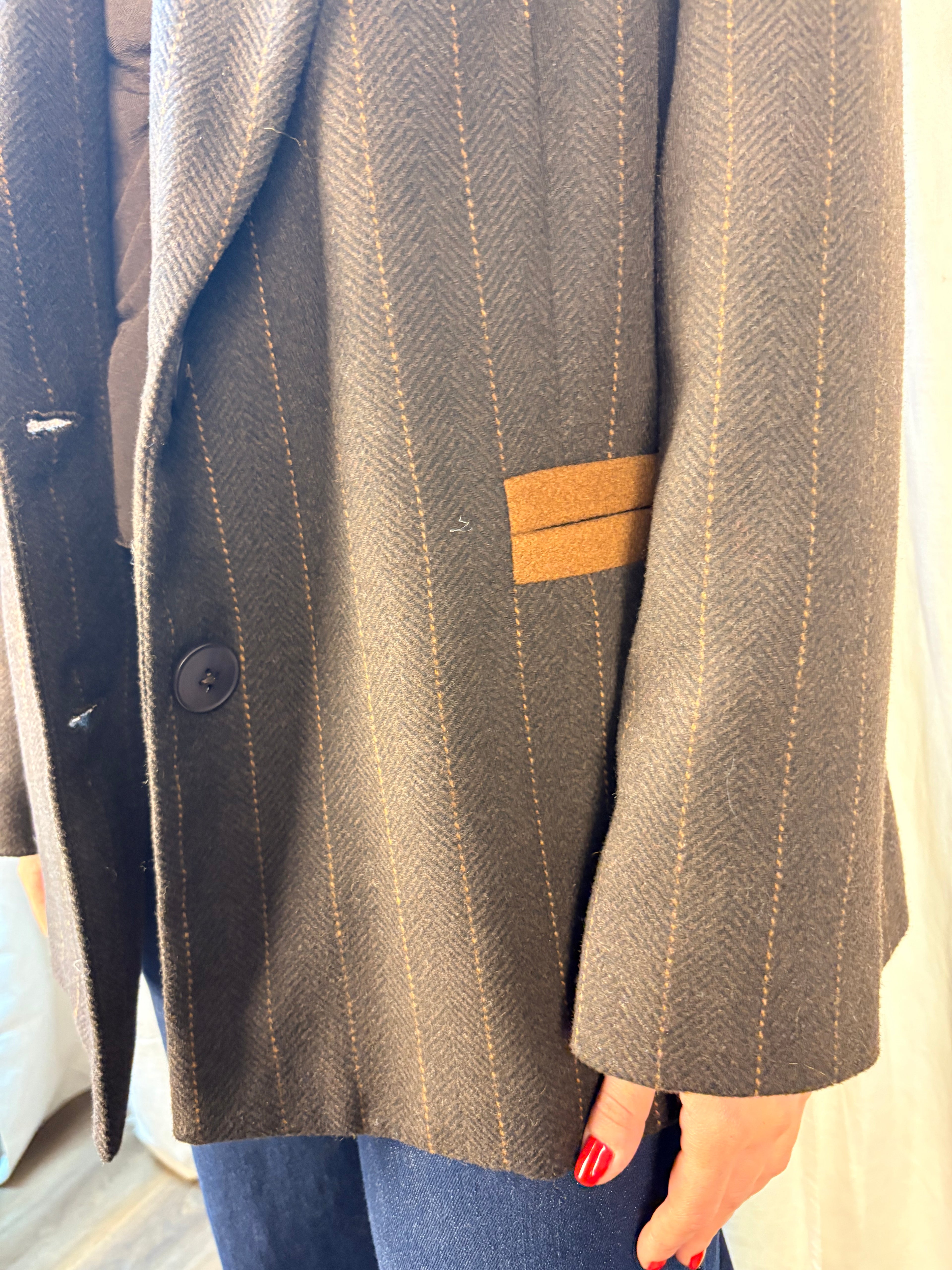 giacca gessata marrone