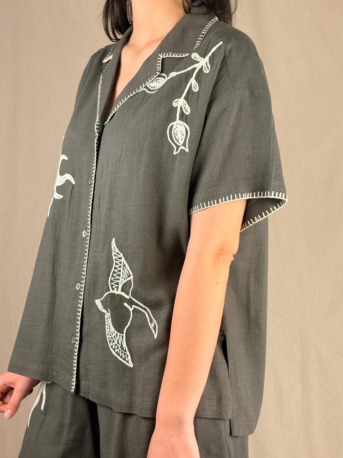 Camicia Carbone Ricamo Avorio