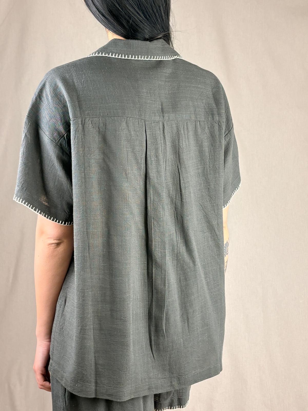 Camicia Carbone Ricamo Avorio
