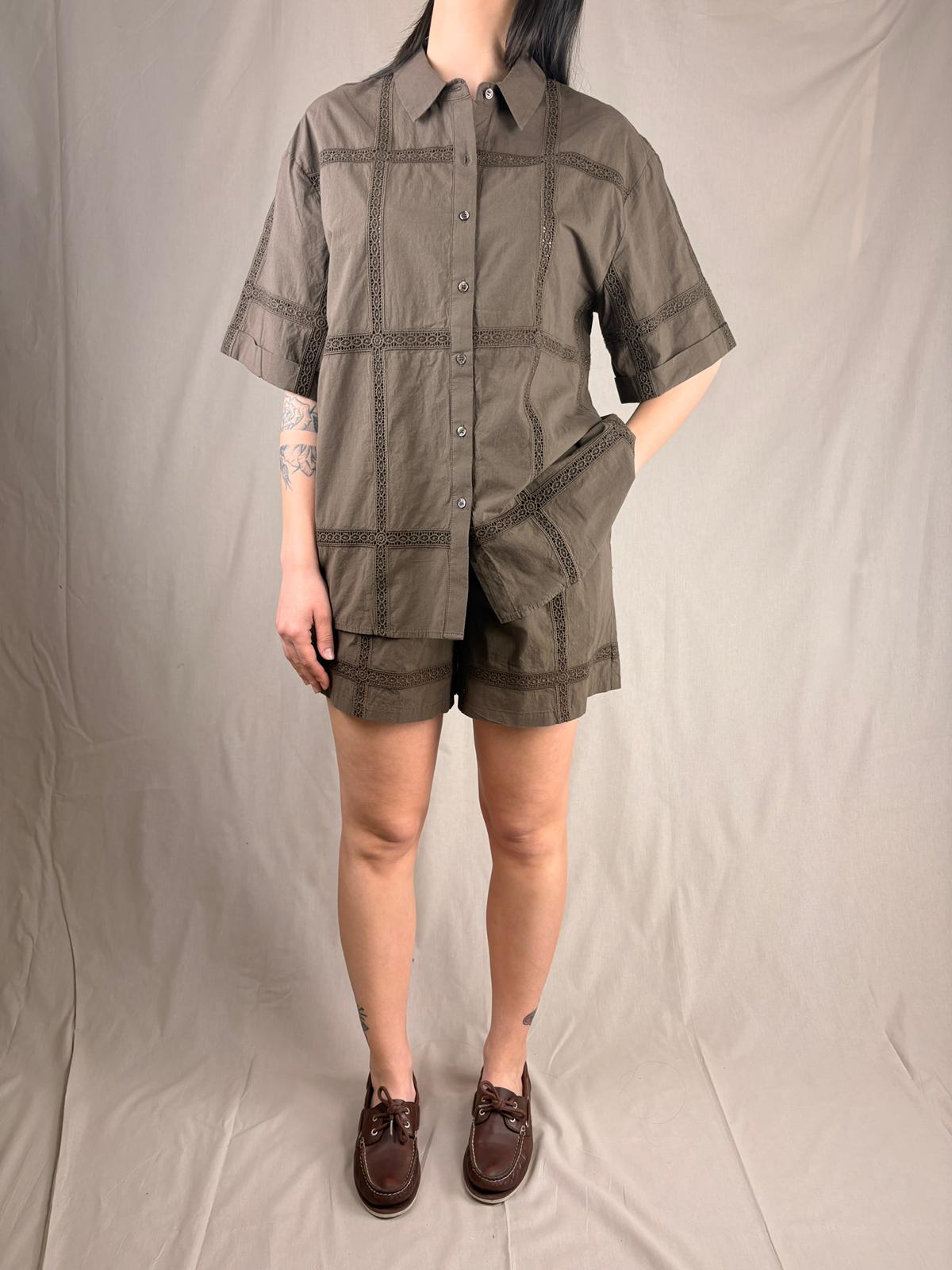 Shorts Cioccolato con Ricami in Pizzo