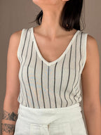 Top in Maglia Bianco e Nero Scollo V