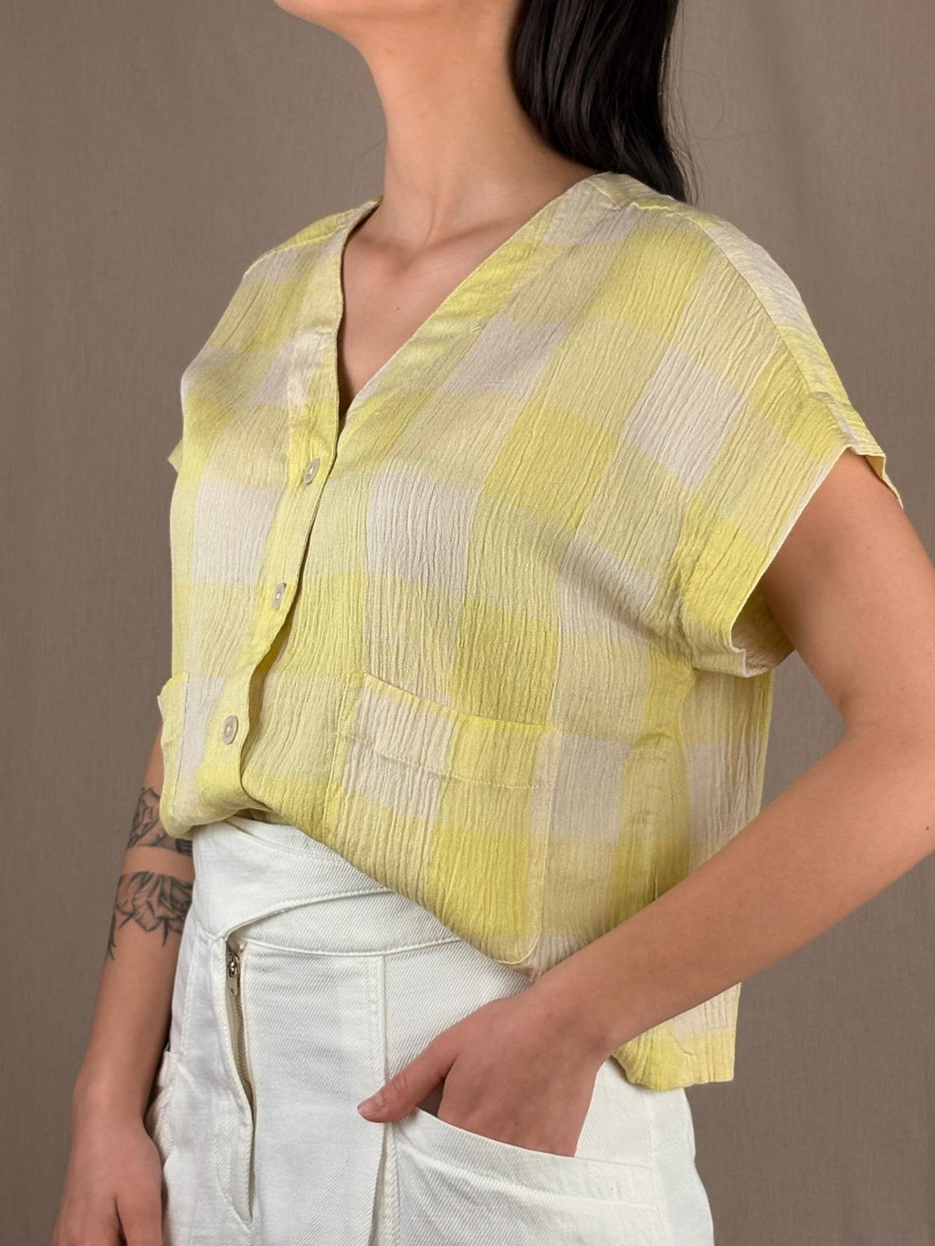 Camicetta a Quadri Giallo