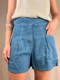 Shorts in Denim Cobalto con Cinturino