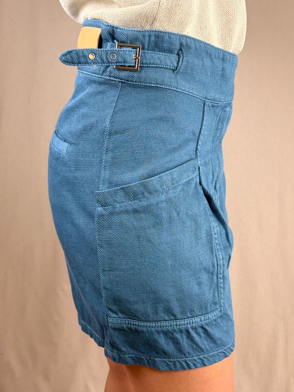 Shorts in Denim Cobalto con Cinturino