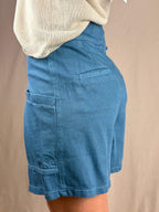 Shorts in Denim Cobalto con Cinturino