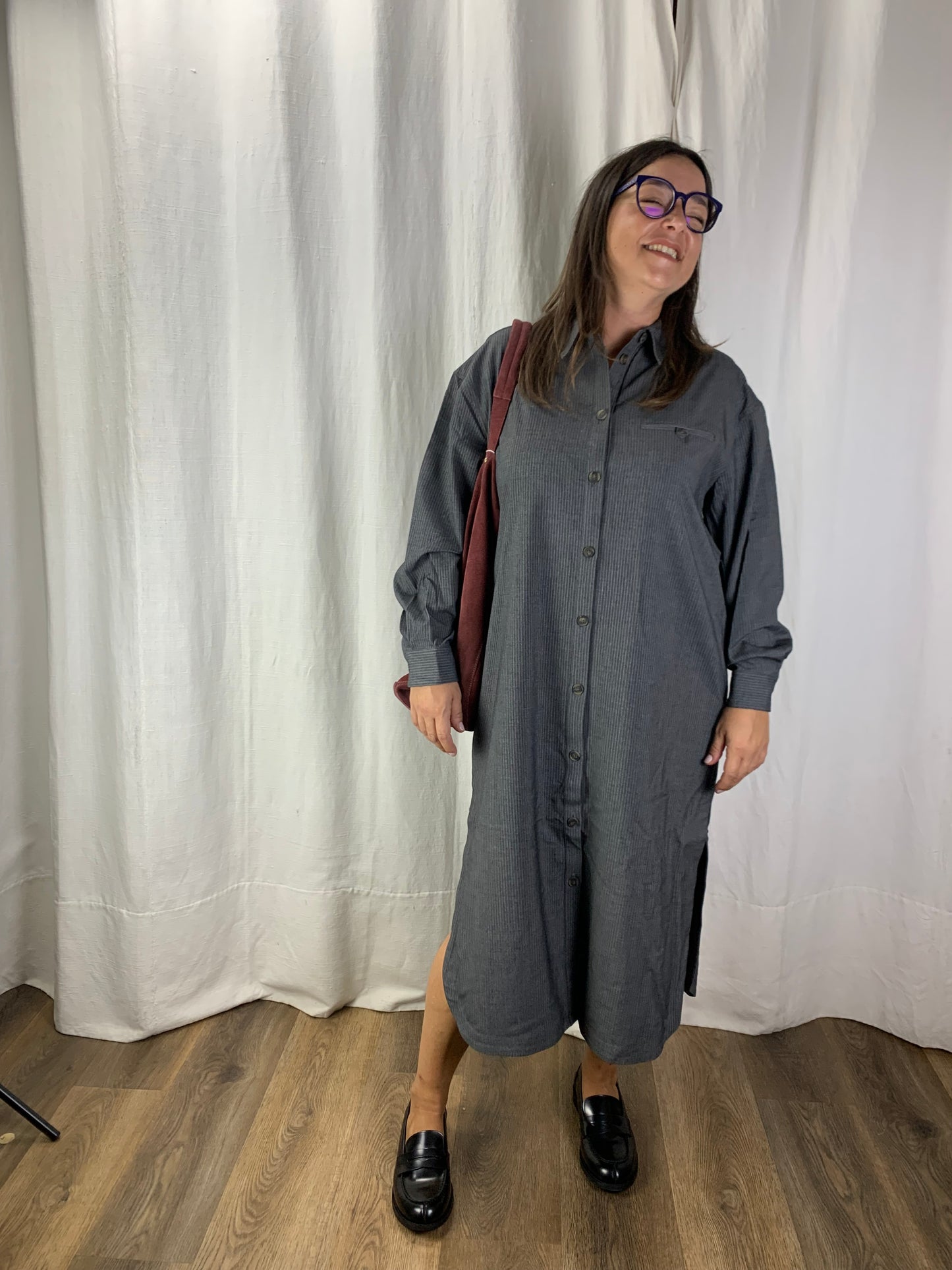 Chemisier gessato antracite