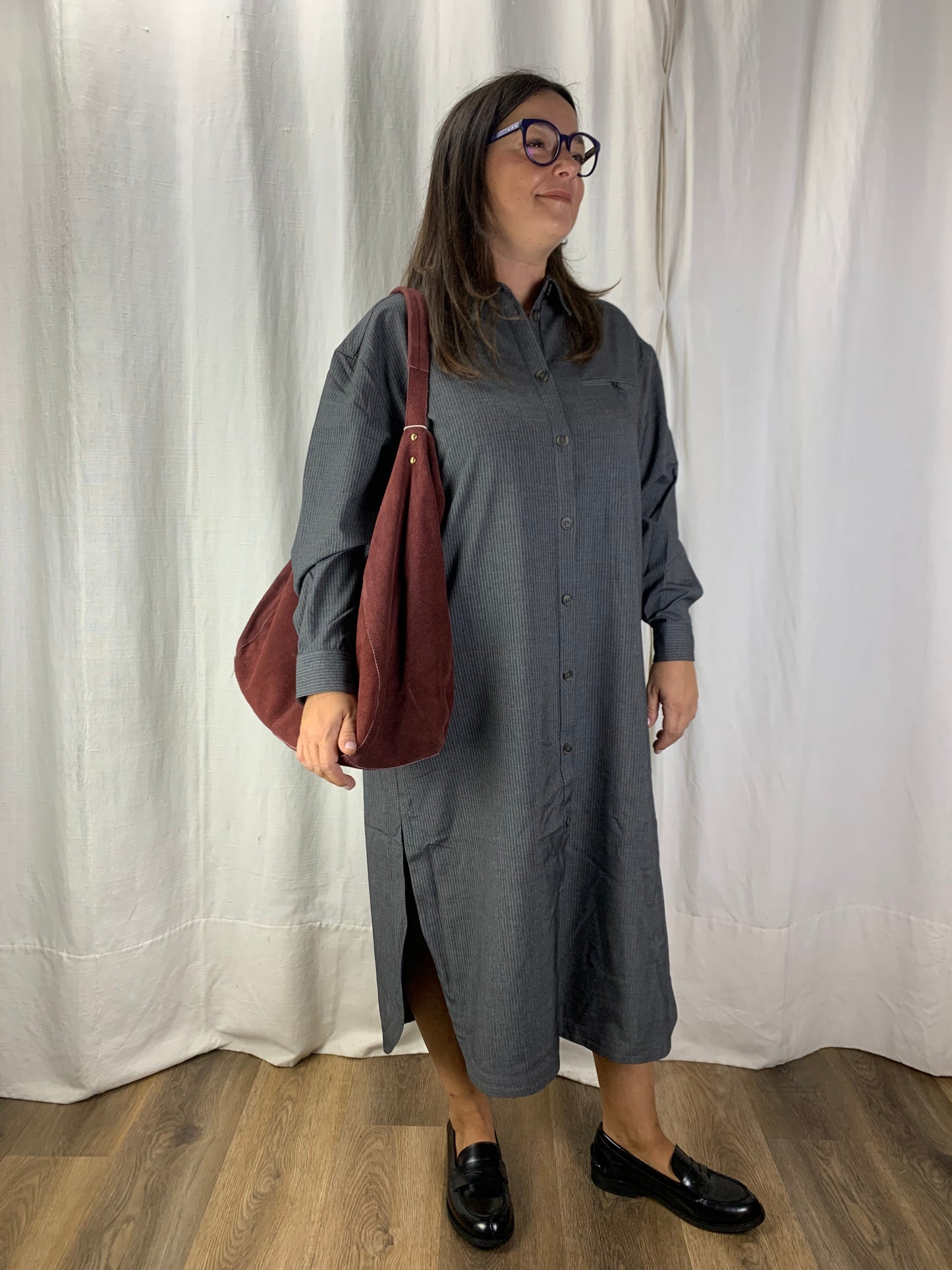 Chemisier gessato antracite