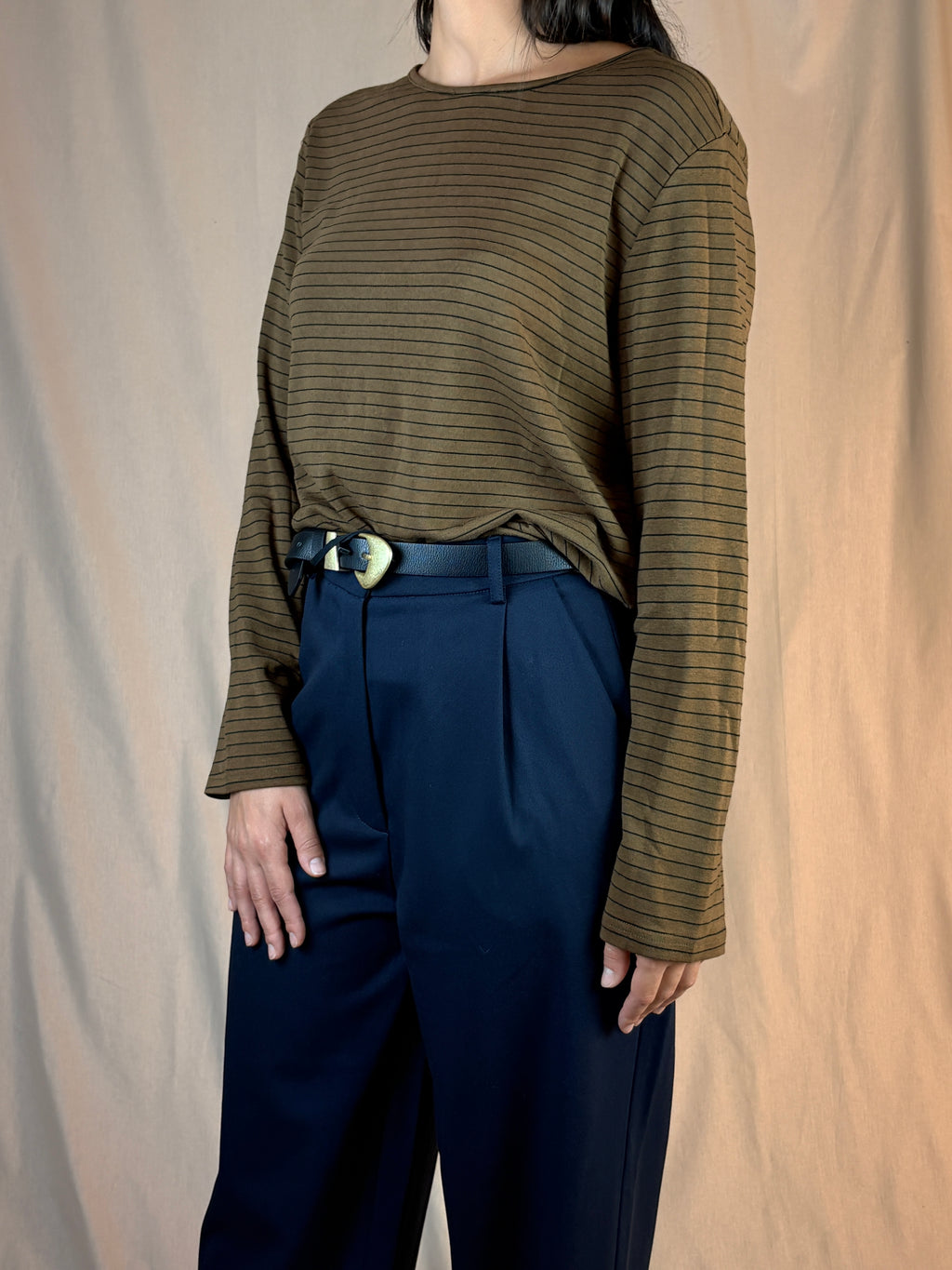 Maglia Manica Lunga Toffee con Riga Nera