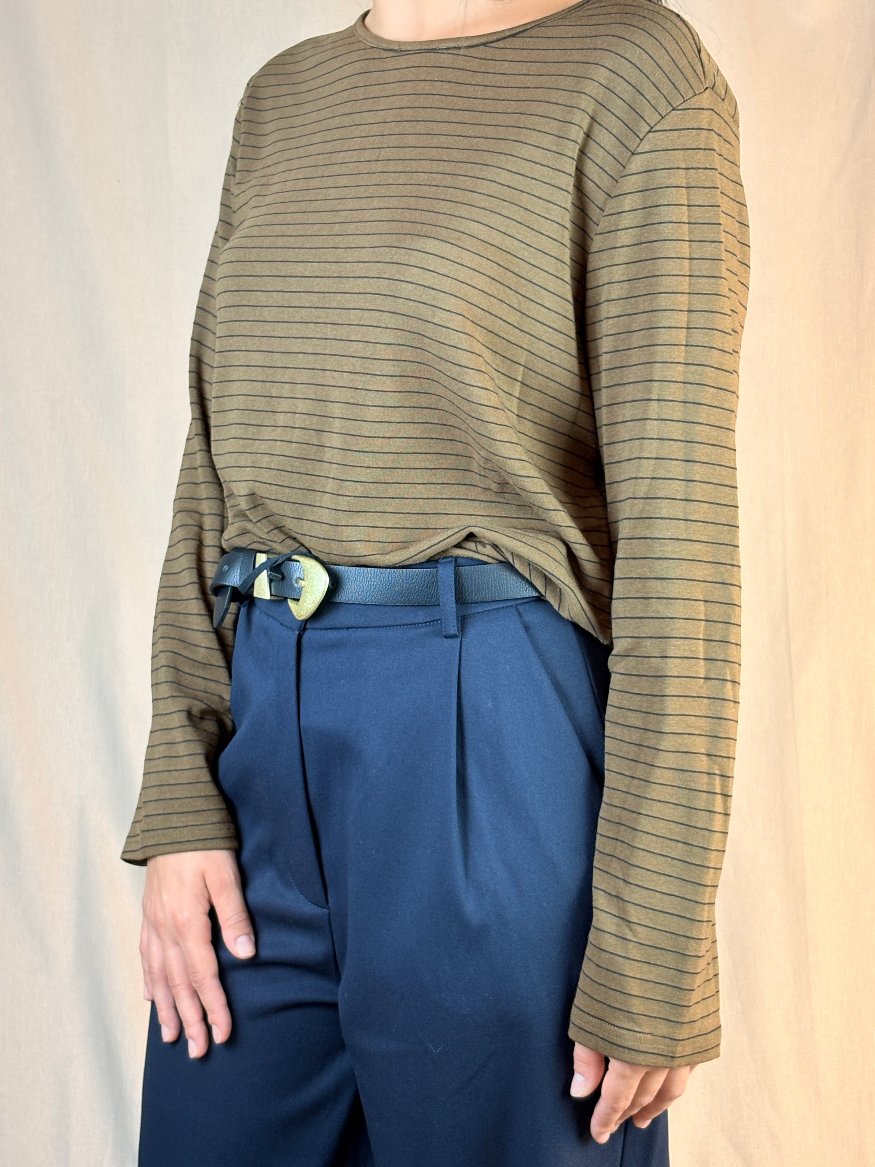 Maglia Manica Lunga Toffee con Riga Nera